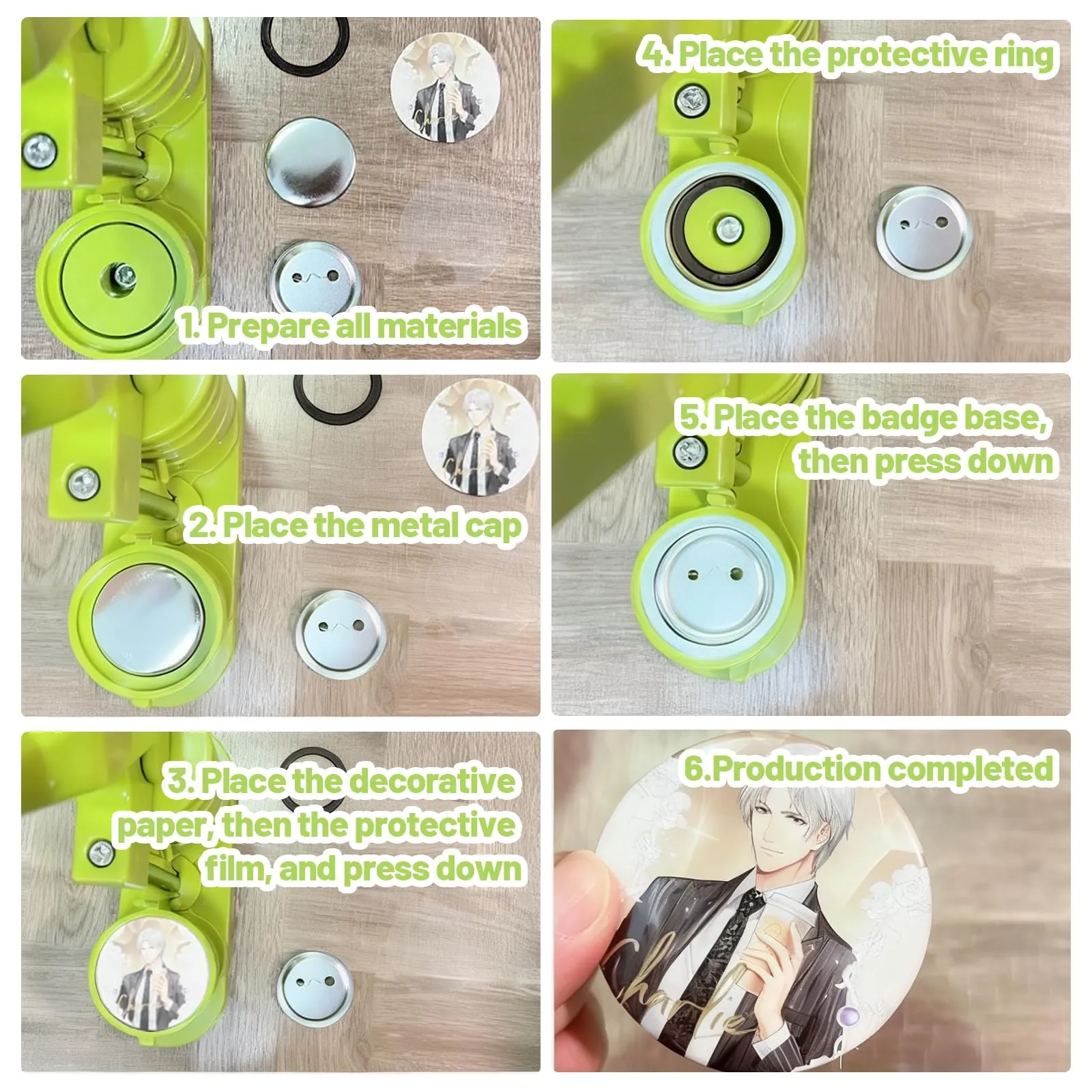 PWGHWG Set di 100 Pulsanti Grezzi in Metallo da 58mm con Spilla di Sicurezza per Macchina per Pulsanti - immagine 6