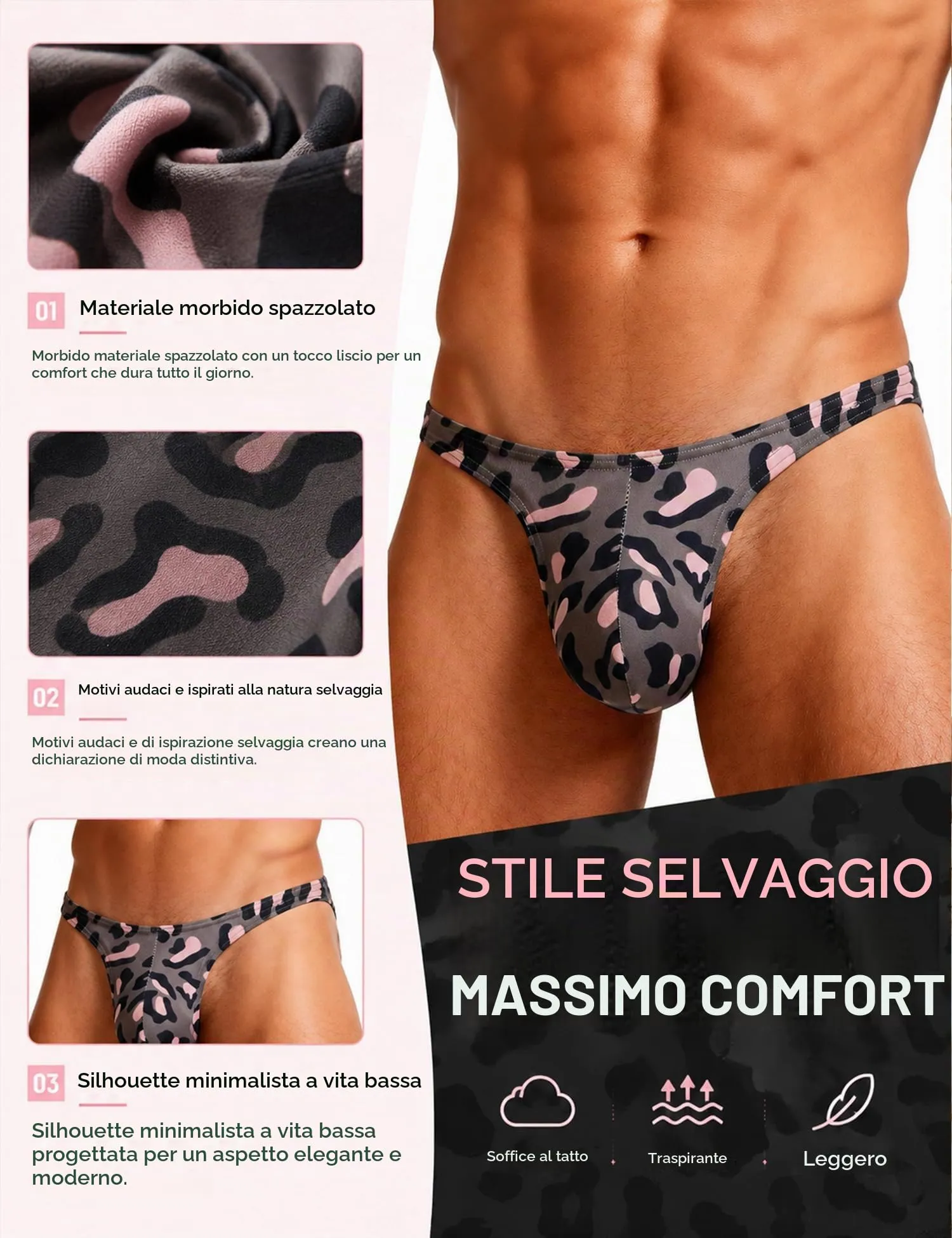 ohyeahlady Perizoma Uomo Slip Taglie Forti, Grigio, S - immagine 3