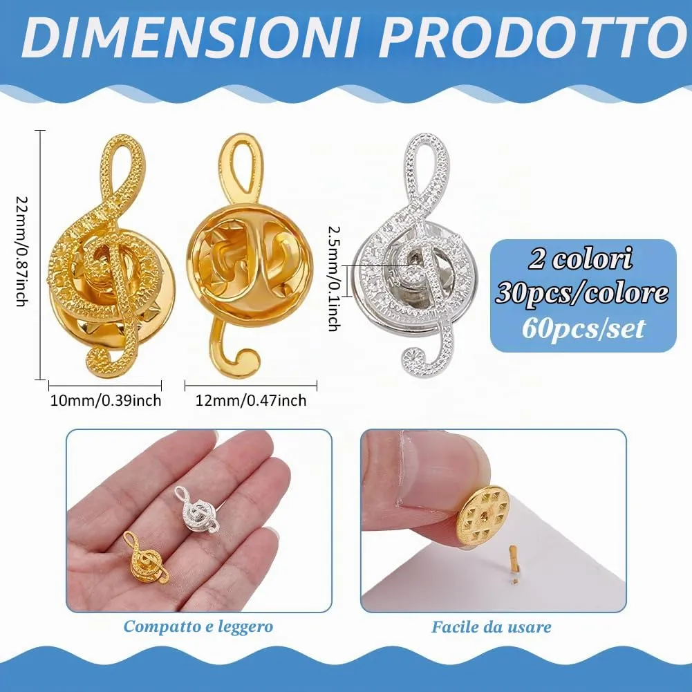 PH PandaHall Spille Nota Musicale in Lega, Oro e Argento, 2.2cm, 60 Pezzi - immagine 2