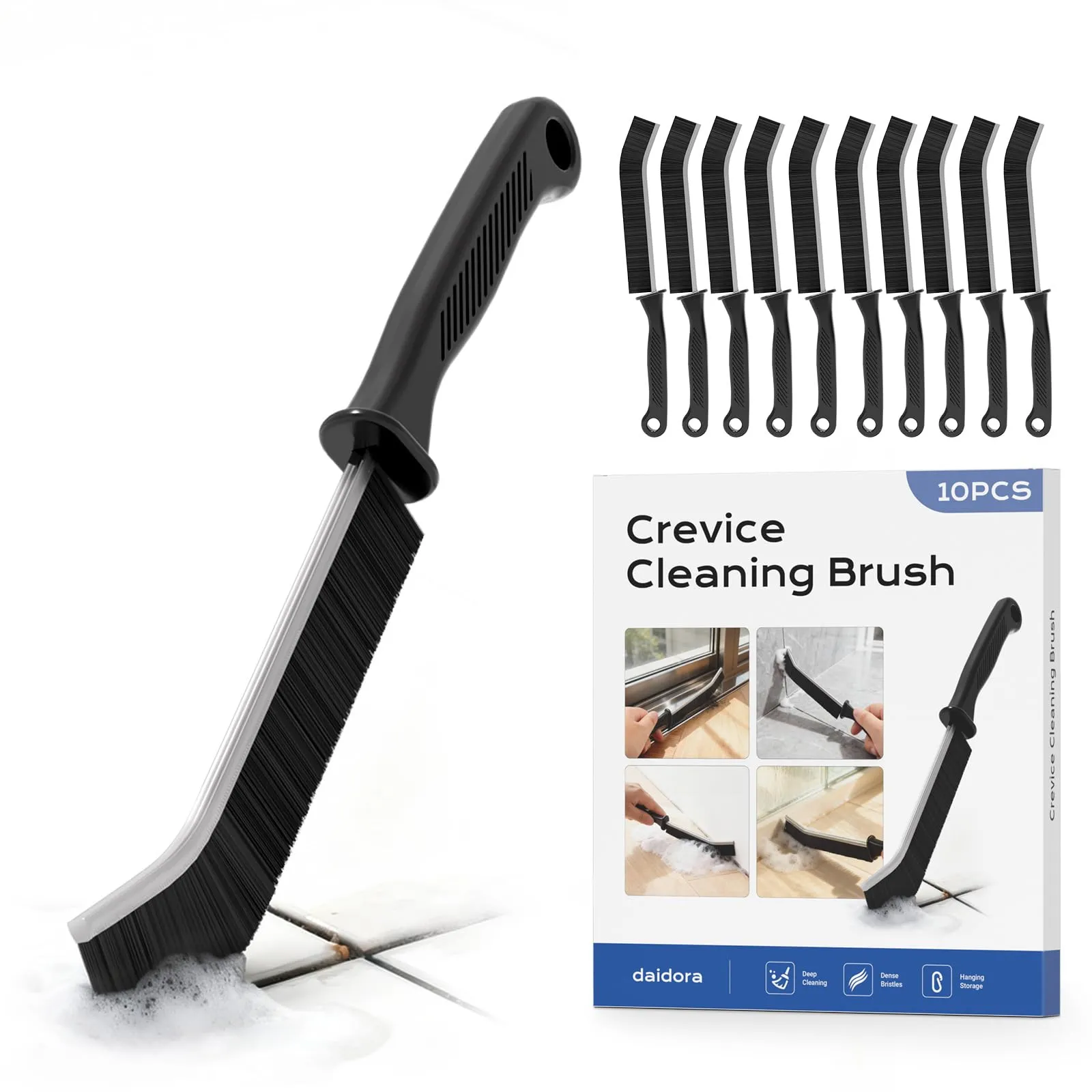 daidora Set di 10 Spazzole per Pulizia Fessure, Bagno, Cucina, Doccia e Pavimenti, Nero - immagine 1