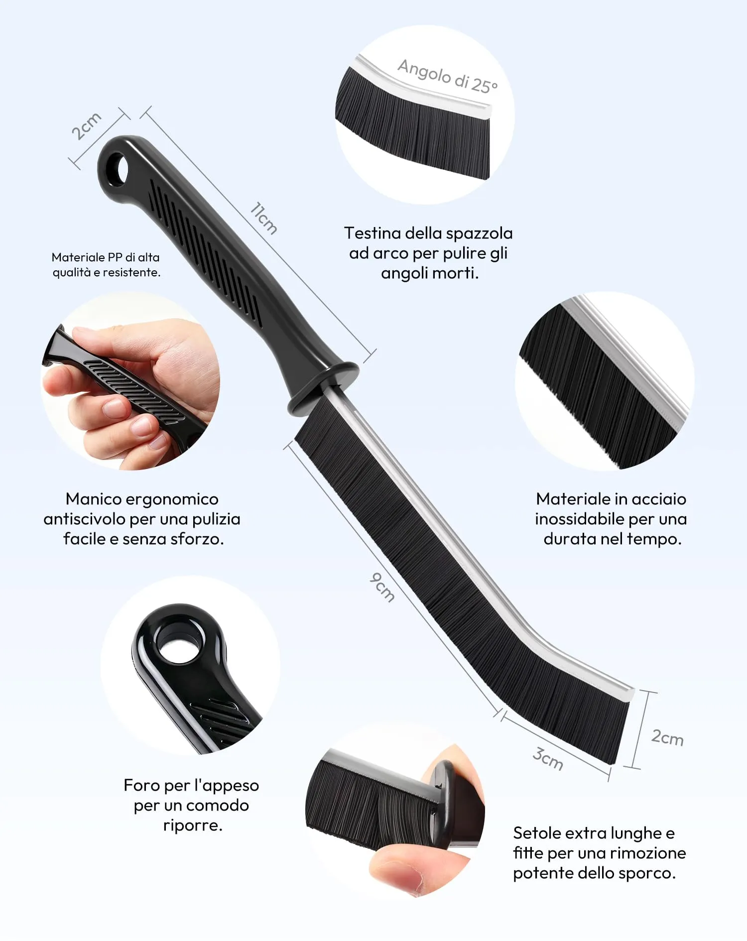 daidora Set di 10 Spazzole per Pulizia Fessure, Bagno, Cucina, Doccia e Pavimenti, Nero - immagine 2