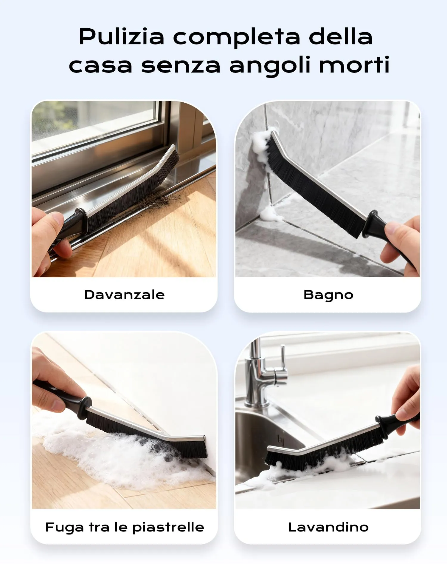 daidora Set di 10 Spazzole per Pulizia Fessure, Bagno, Cucina, Doccia e Pavimenti, Nero - immagine 4