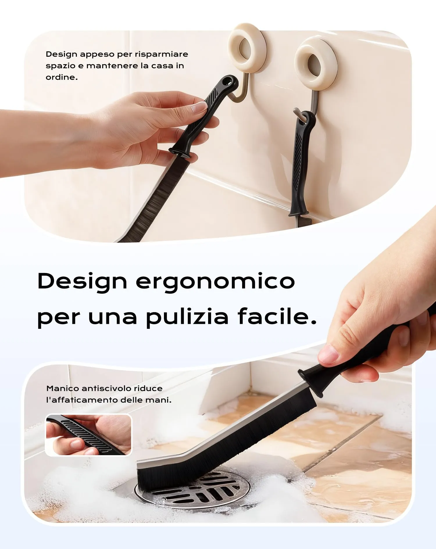 daidora Set di 10 Spazzole per Pulizia Fessure, Bagno, Cucina, Doccia e Pavimenti, Nero - immagine 5