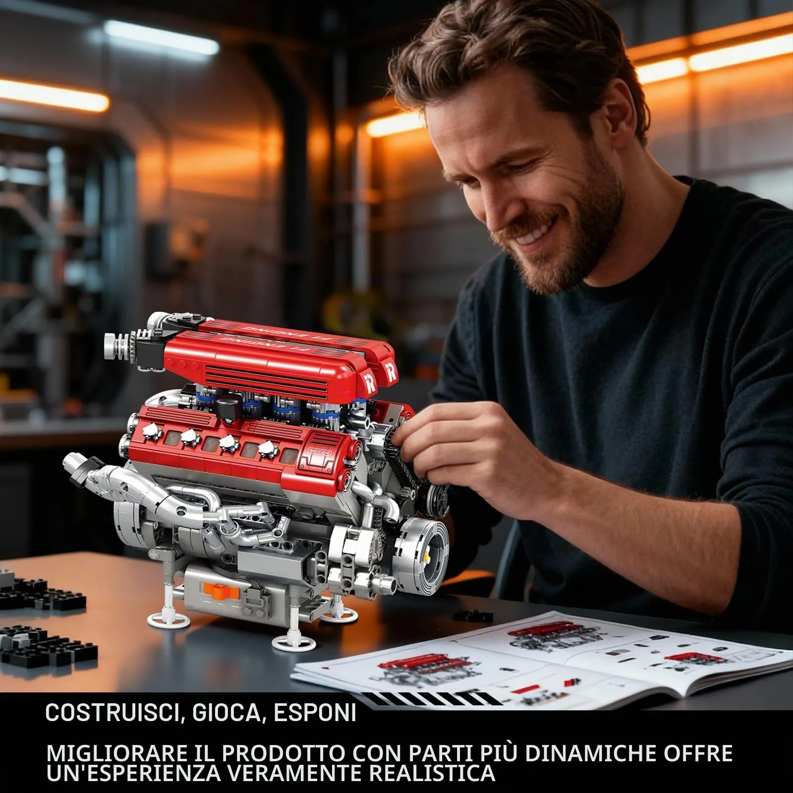 Reobrix Kit di Modellismo Motore V8 33015 per Adulti - immagine 4