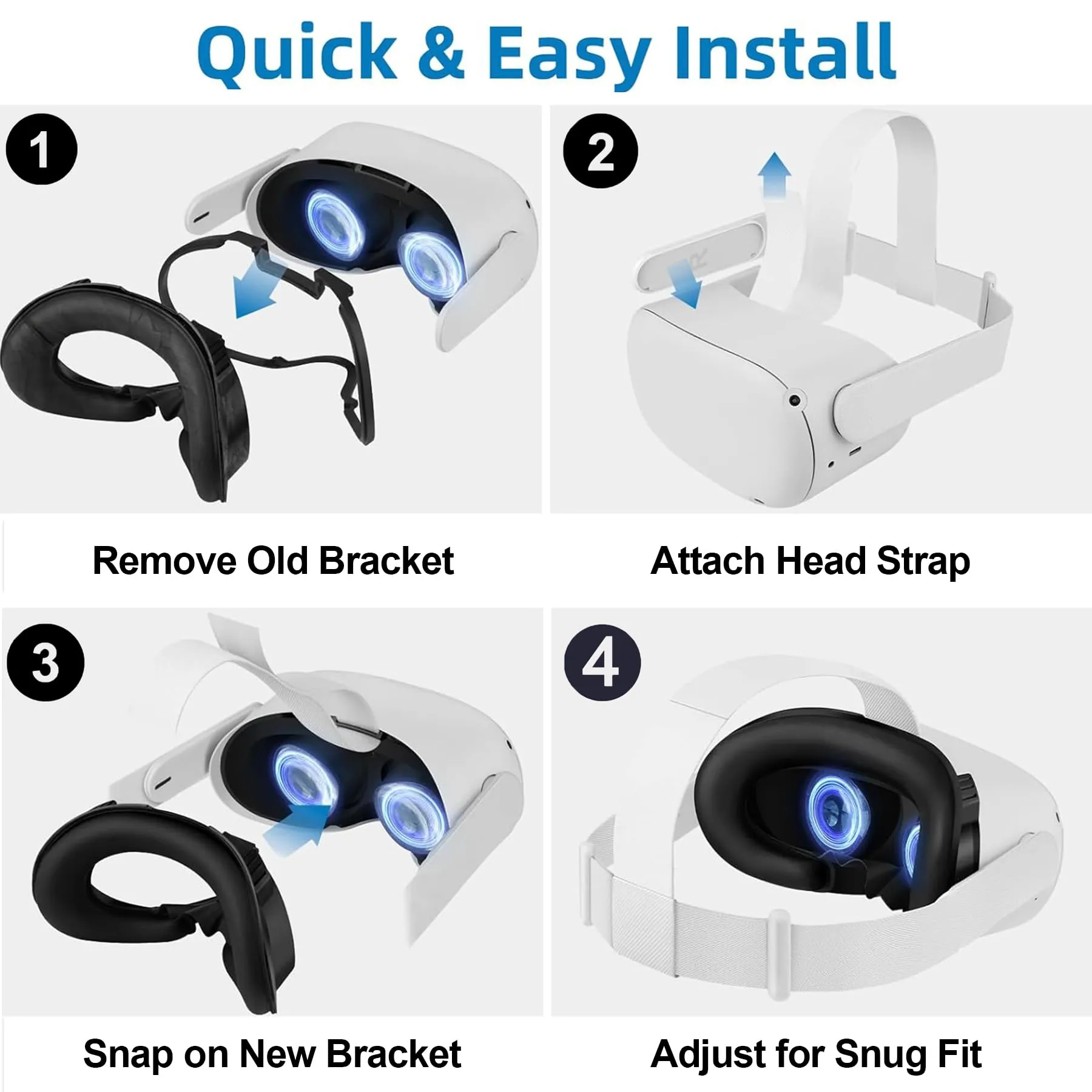 inRobert Cinghia per la Testa e Copertura per il Viso per Meta Quest 2, Kit di Accessori VR Grigio e nero - immagine 2