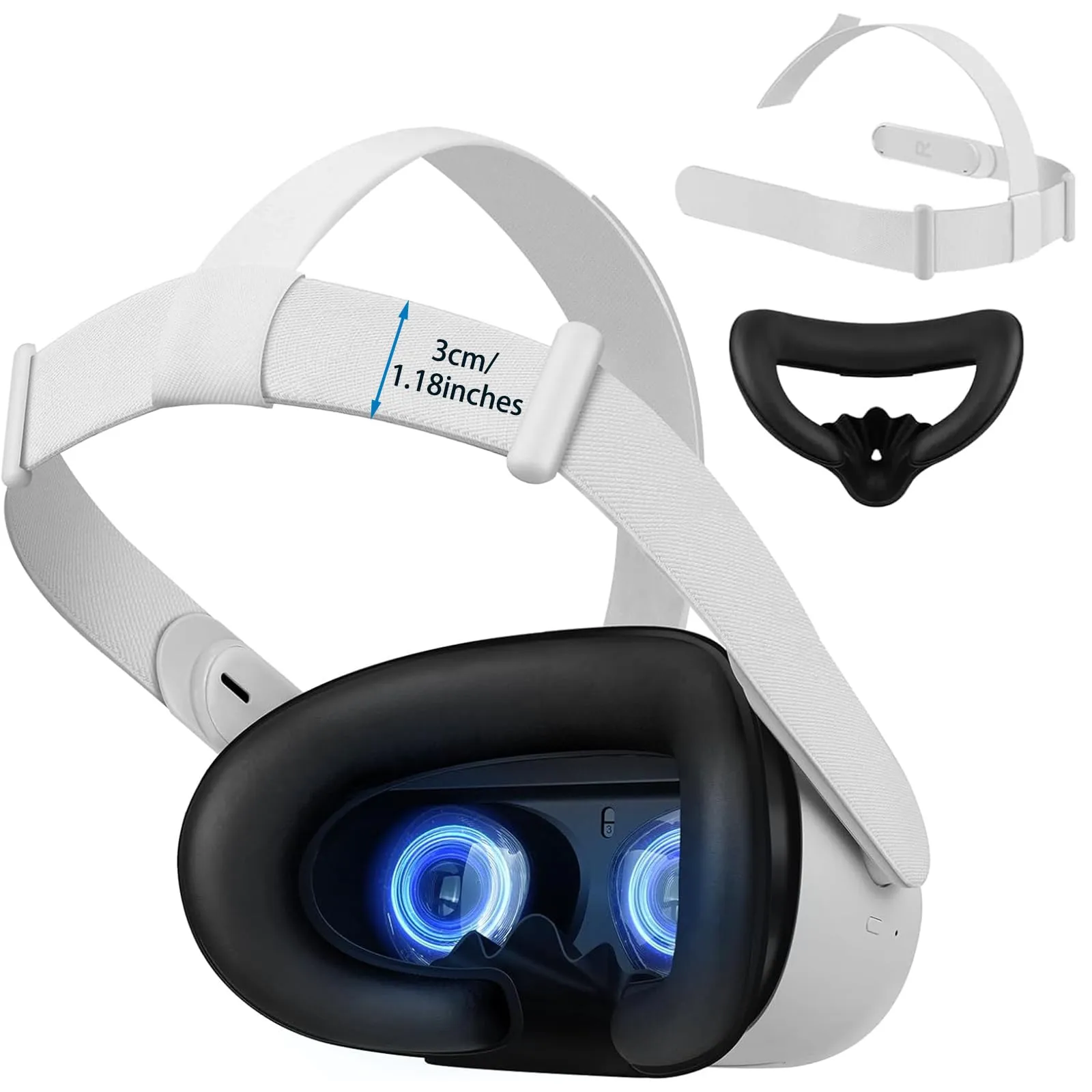 inRobert Cinghia per la Testa e Copertura per il Viso per Meta Quest 2, Kit di Accessori VR Grigio e nero - immagine 5