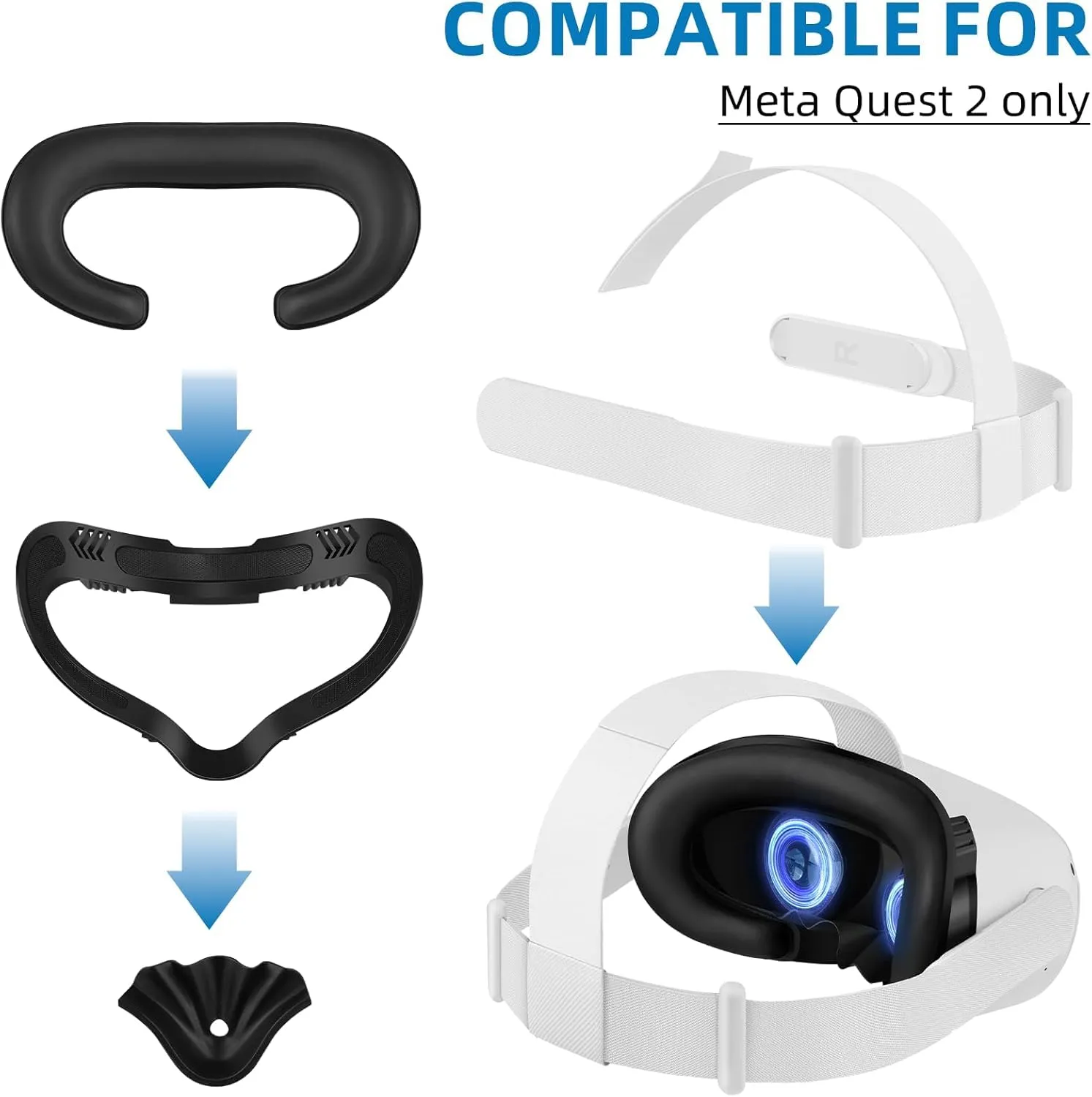 inRobert Cinghia per la Testa e Copertura per il Viso per Meta Quest 2, Kit di Accessori VR Grigio e nero - immagine 7