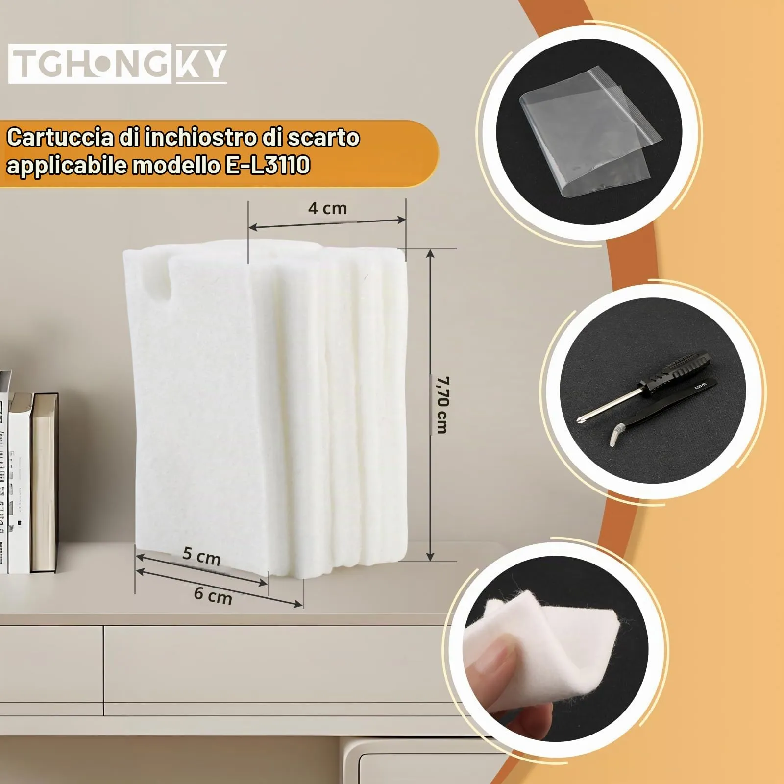 TGHongKy Waste Ink Pad 3-Pack for Epson ET-2710 ET-2711 ET-2712 ET-2714 ET-2720 ET-2721 ET-2726 ET-2800 ET-2810 ET-2820 ET-2821 ET-2826 - immagine 5