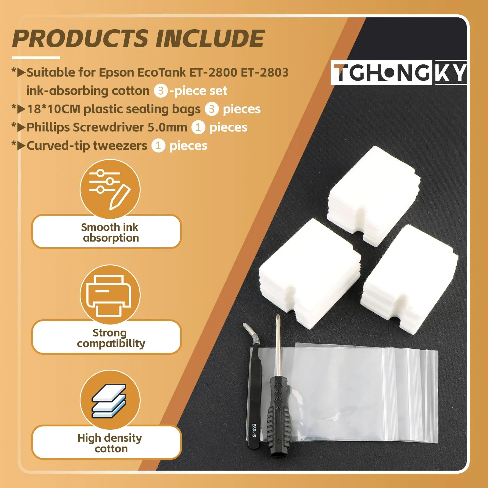 TGHongKy Waste Ink Pad 3-Pack for Epson ET-2710 ET-2711 ET-2712 ET-2714 ET-2720 ET-2721 ET-2726 ET-2800 ET-2810 ET-2820 ET-2821 ET-2826 - immagine 7