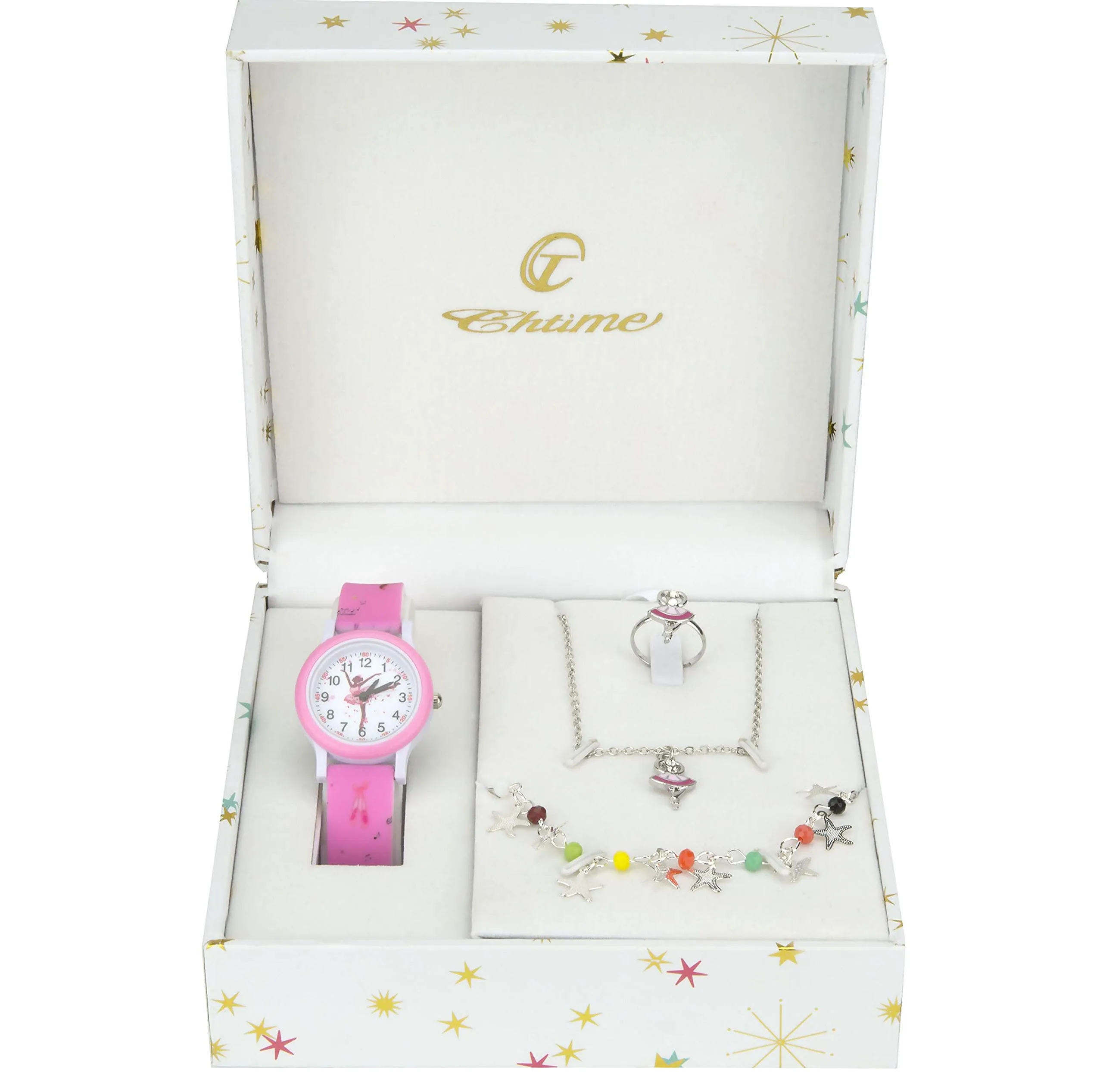 BELLOS Cofanetto Orologio Ragazza Rosa con Parure di Gioielli, Collana e Anello - immagine 1