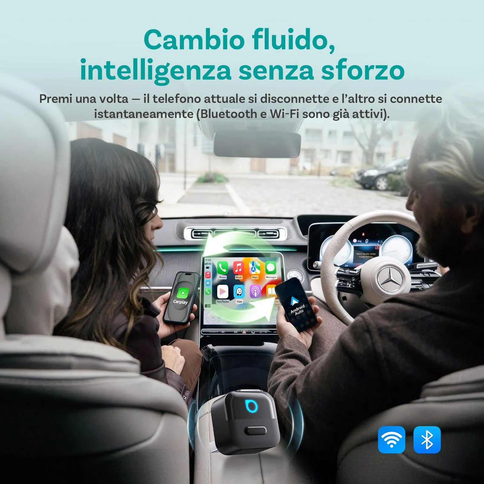 OTTOCAST Mini Pico 2 in 1 Wireless Adattatore CarPlay e Android Auto, WiFi 6, Bluetooth 5.4, Nero - immagine 4