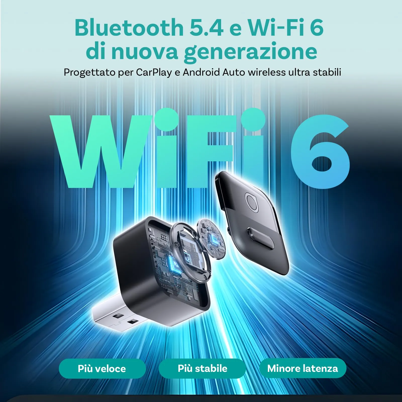 OTTOCAST Mini Pico 2 in 1 Wireless Adattatore CarPlay e Android Auto, WiFi 6, Bluetooth 5.4, Nero - immagine 5