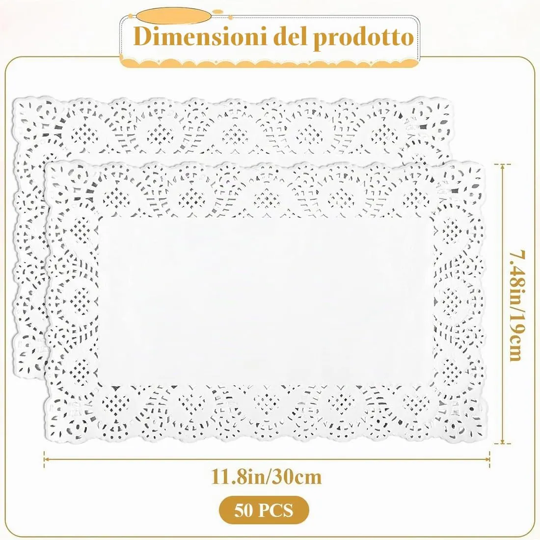 OIXEYA Tovagliette in carta pizzo per torte e fritti, 19x30 cm, Bianco, 50 Pezzi - immagine 2