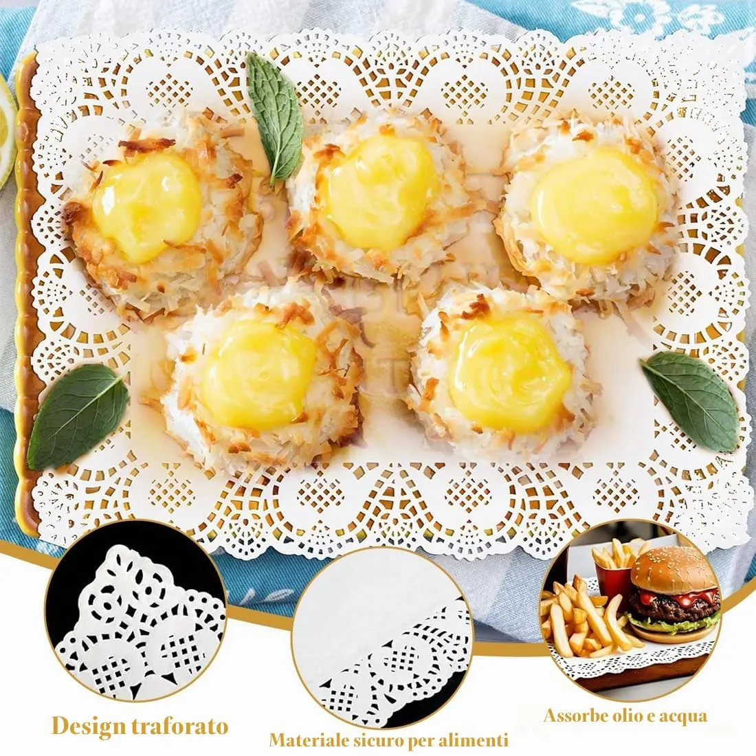 OIXEYA Tovagliette in carta pizzo per torte e fritti, 19x30 cm, Bianco, 50 Pezzi - immagine 3