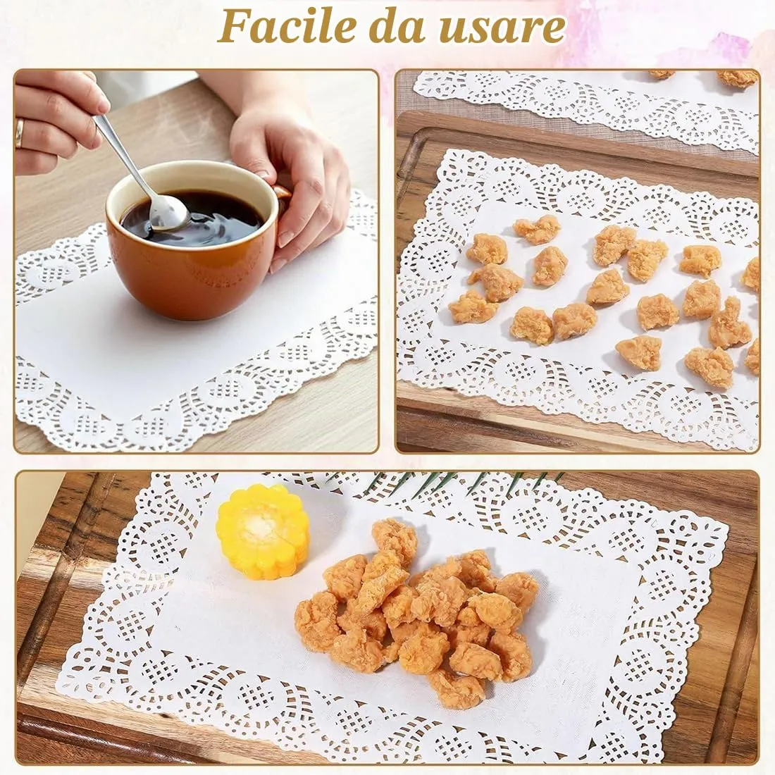 OIXEYA Tovagliette in carta pizzo per torte e fritti, 19x30 cm, Bianco, 50 Pezzi - immagine 6