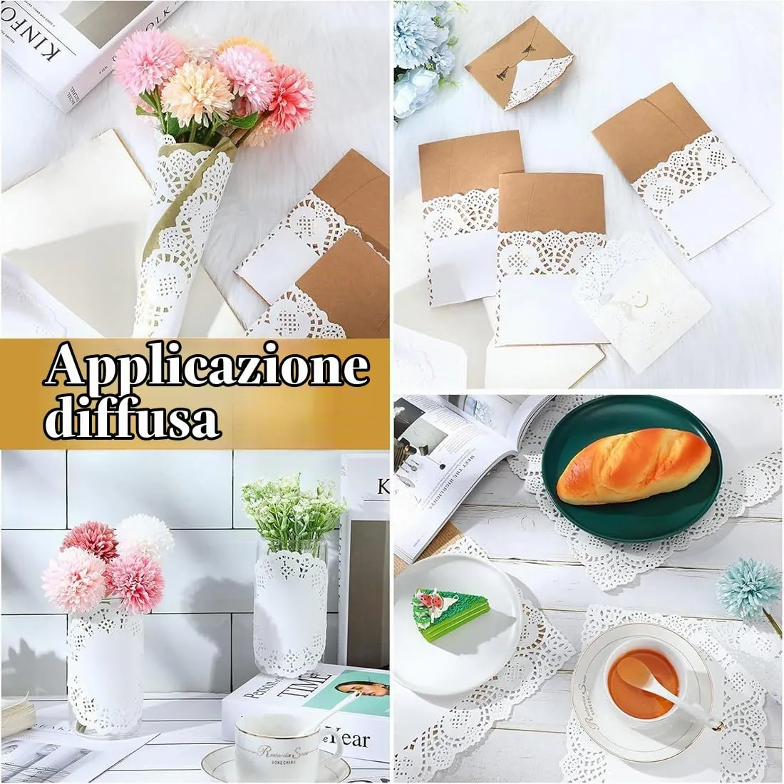 OIXEYA Tovagliette in carta pizzo per torte e fritti, 19x30 cm, Bianco, 50 Pezzi - immagine 7