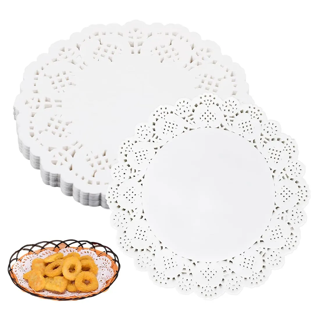 MUNZE Centrino in Pizzo Rotondo 9cm, 150 Pezzi, Bianco - immagine 1