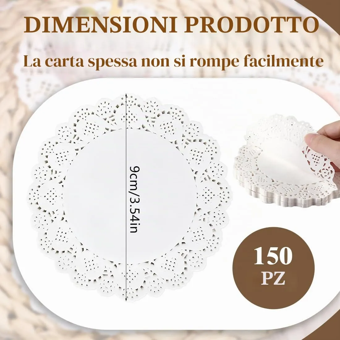 MUNZE Centrino in Pizzo Rotondo 9cm, 150 Pezzi, Bianco - immagine 2