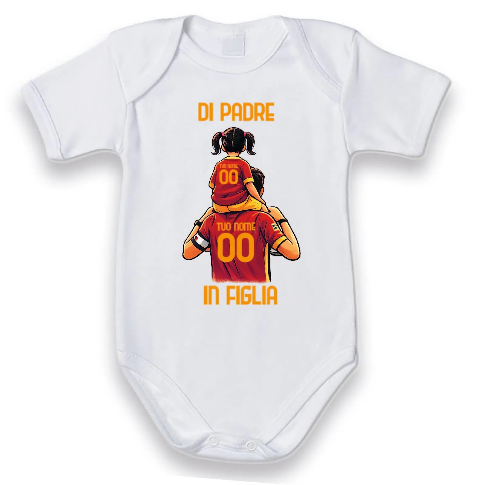 D&Vlab Body Neonato Bimba e Bambino Personalizzato Di Padre in Figlia in 100% Cotone Roma Giallo Rossi - immagine 2