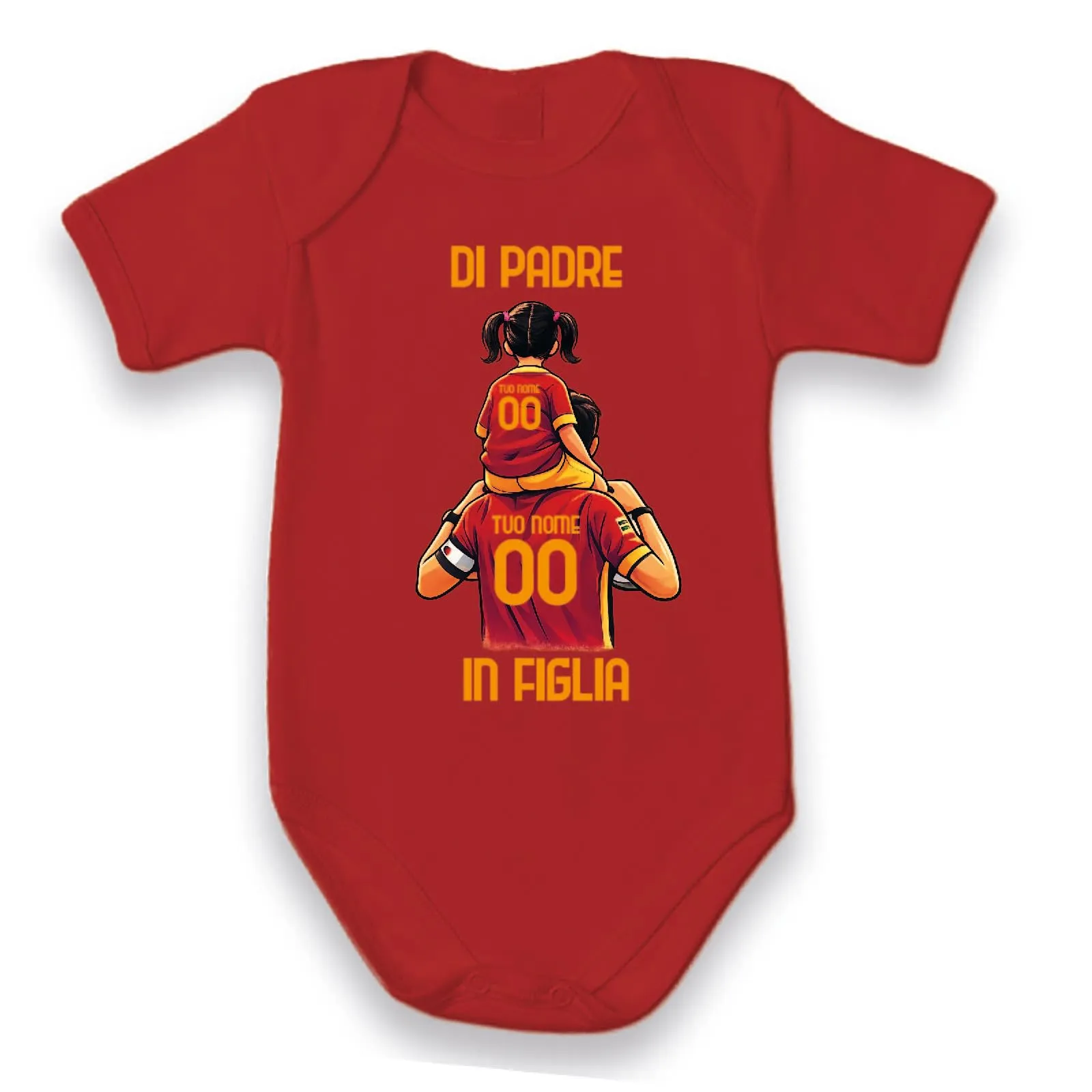 D&Vlab Body Neonato Bimba e Bambino Personalizzato Di Padre in Figlia in 100% Cotone Roma Giallo Rossi - immagine 3