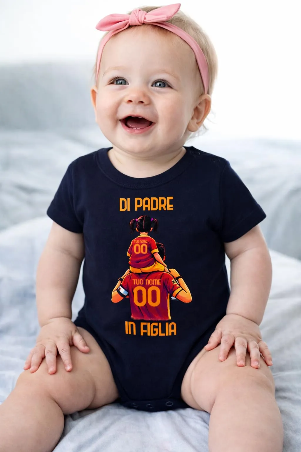 D&Vlab Body Neonato Bimba e Bambino Personalizzato Di Padre in Figlia in 100% Cotone Roma Giallo Rossi - immagine 4