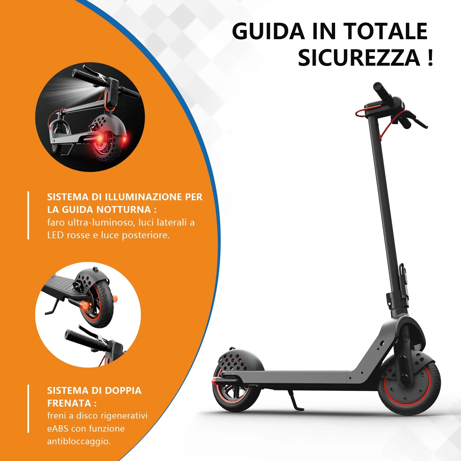 UrbanFish Monopattino Elettrico Adulto 500W, 36V 7.8Ah, 25 km/h, Autonomia 35km, Pneumatici 8.5", Nero - immagine 3