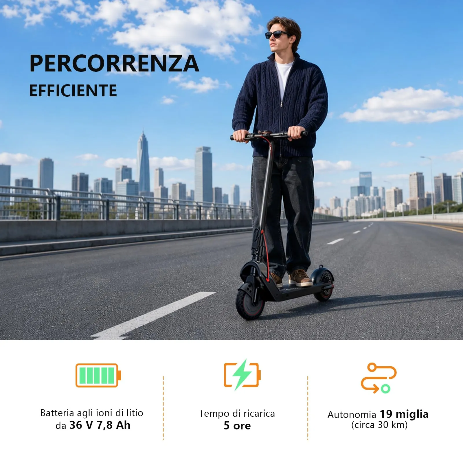UrbanFish Monopattino Elettrico Adulto 500W, 36V 7.8Ah, 25 km/h, Autonomia 35km, Pneumatici 8.5", Nero - immagine 4