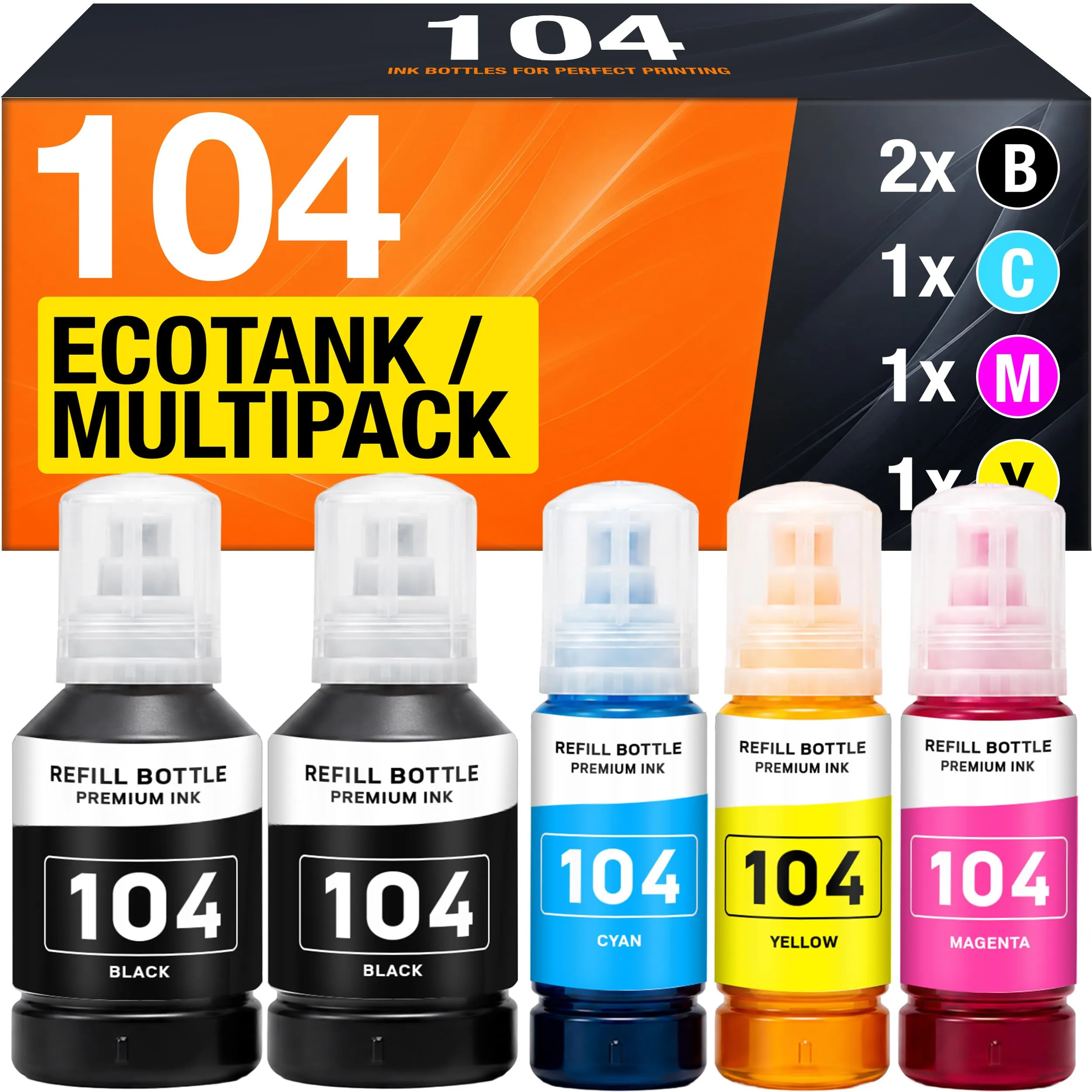 Supply Guy Inchiostro 104 compatibile con Epson EcoTank ET-4800 ET-2812 ET-2871 ET-2870 ET-2810 ET-2811 ET-2815 ET-2821 ET-2710 ET-2711 (Multipack 5) - immagine 1