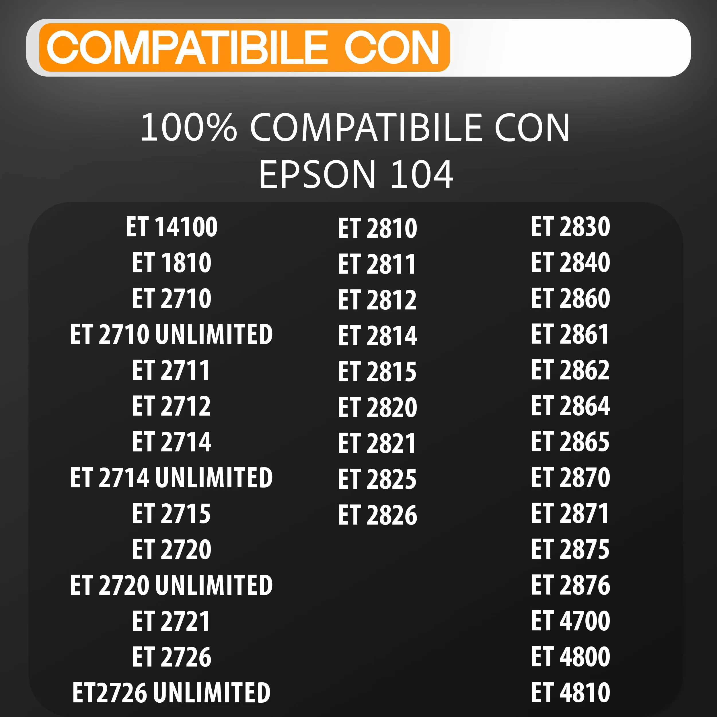 Supply Guy Inchiostro 104 compatibile con Epson EcoTank ET-4800 ET-2812 ET-2871 ET-2870 ET-2810 ET-2811 ET-2815 ET-2821 ET-2710 ET-2711 (Multipack 5) - immagine 2