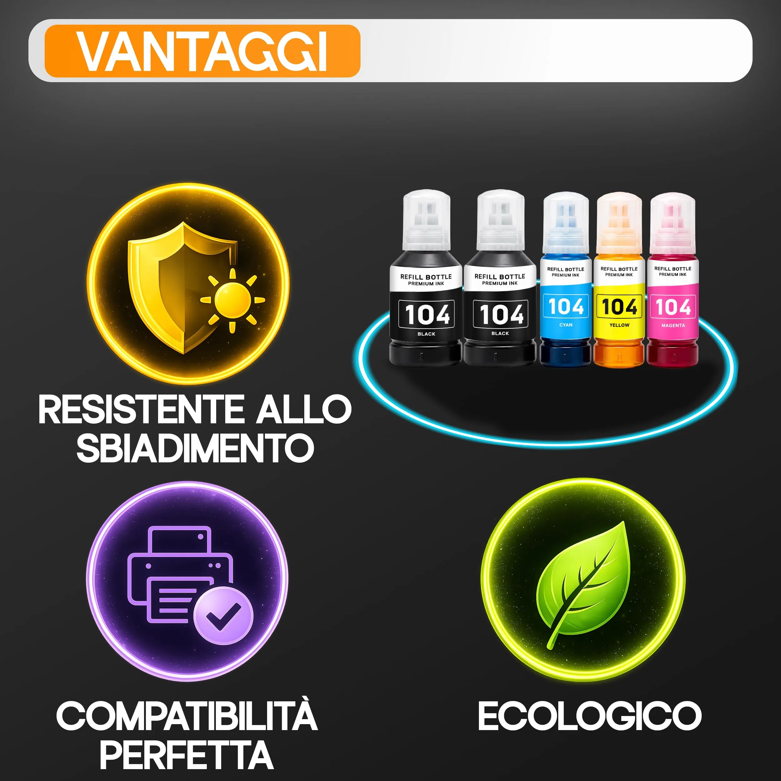 Supply Guy Inchiostro 104 compatibile con Epson EcoTank ET-4800 ET-2812 ET-2871 ET-2870 ET-2810 ET-2811 ET-2815 ET-2821 ET-2710 ET-2711 (Multipack 5) - immagine 6