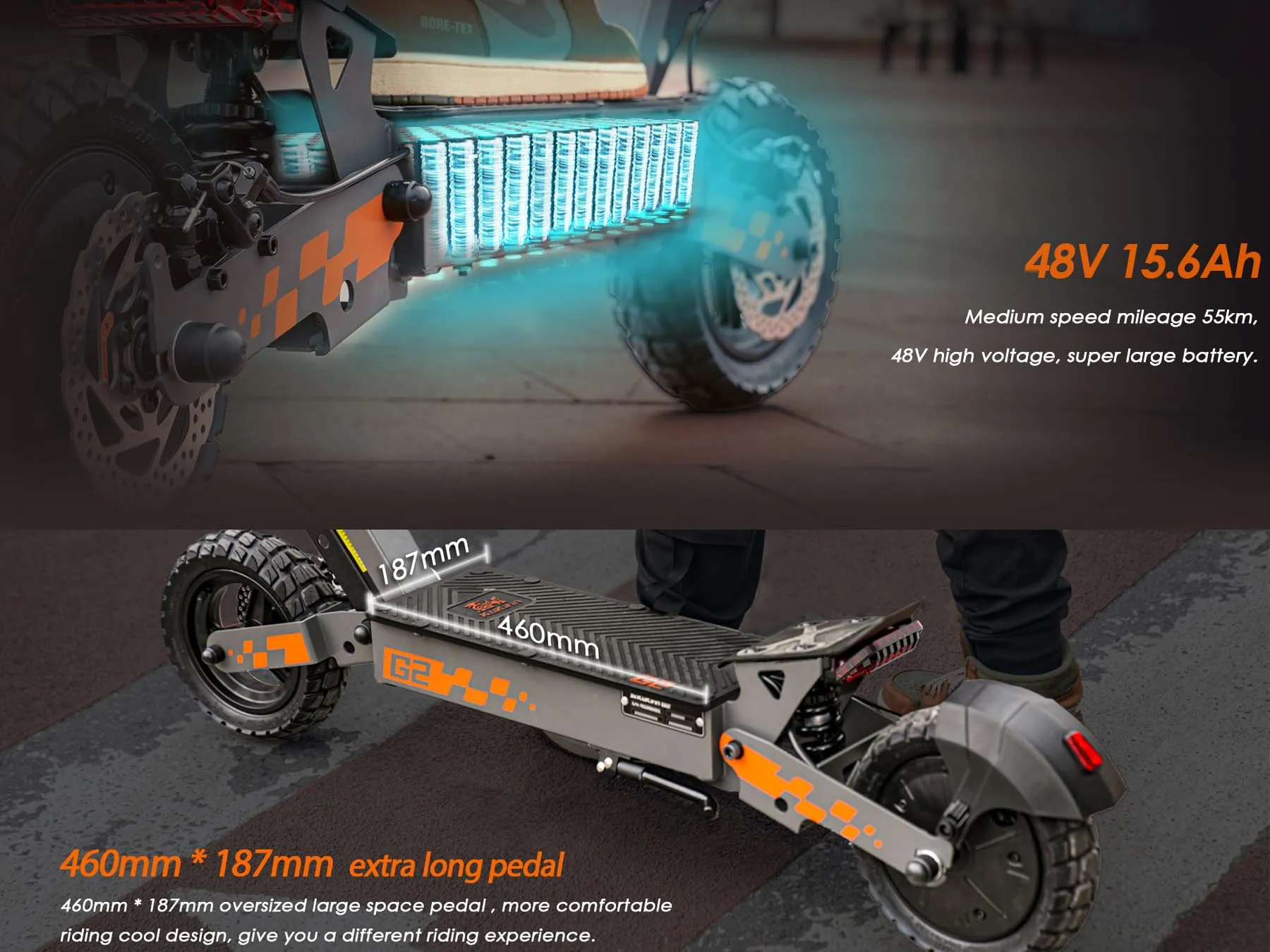 KuKirin G2 Monopattino Elettrico Adulto Pieghevole, Batteria 48V 15.6Ah, Autonomia 55 km, Pneumatici Tubeless 10 Pollici, Doppia Sospensione, Doppio Freno a Disco, Nero - immagine 7