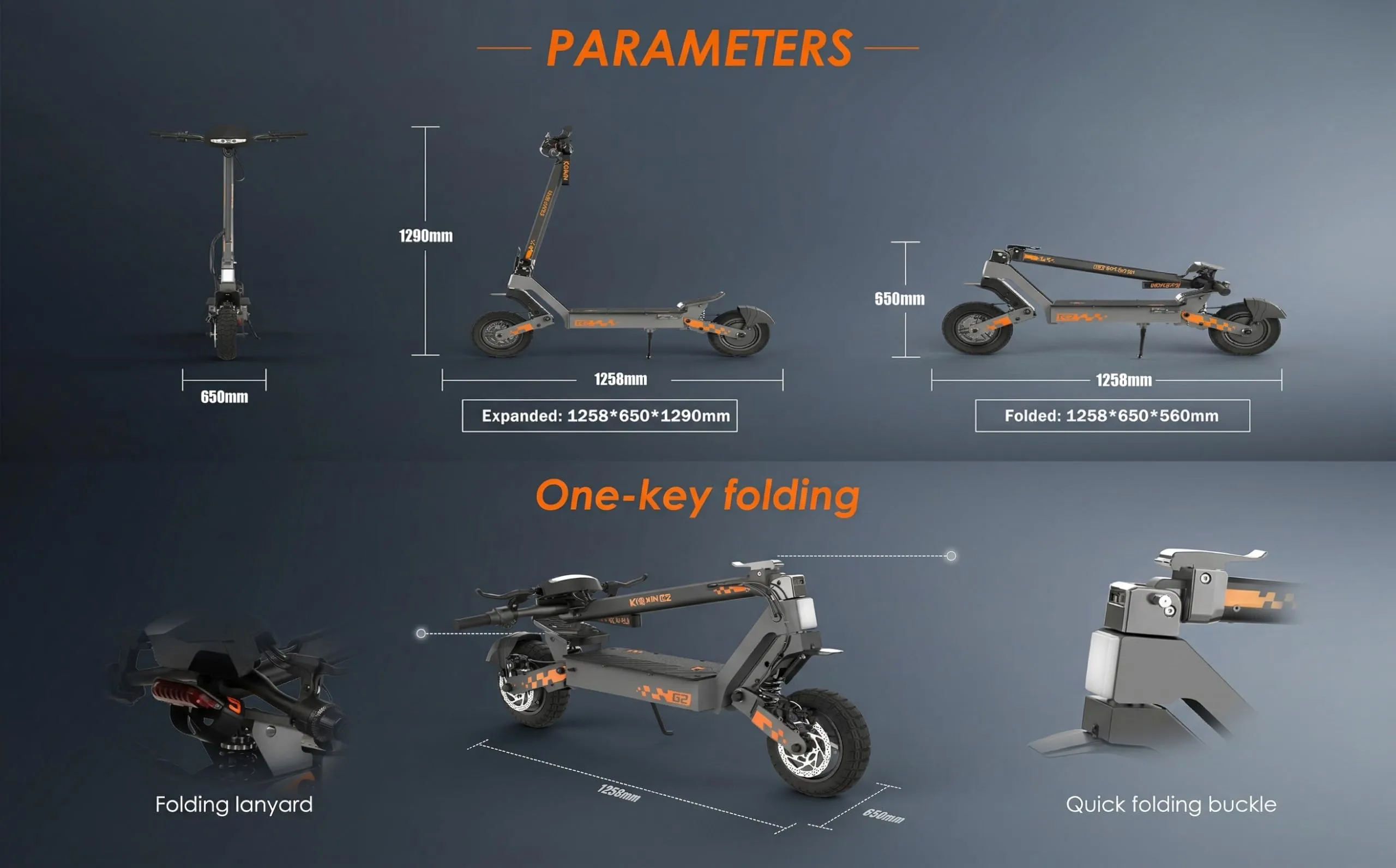 KuKirin G2 Monopattino Elettrico Adulto Pieghevole, Batteria 48V 15.6Ah, Autonomia 55 km, Pneumatici Tubeless 10 Pollici, Doppia Sospensione, Doppio Freno a Disco, Nero - immagine 8