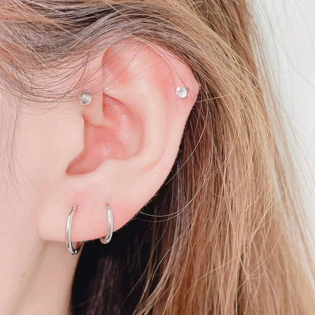 Leikedun 5 Paia di Orecchini a Cerchio in Acciaio Inossidabile, Argento, 8mm 10mm 12mm 14mm 16mm - immagine 5