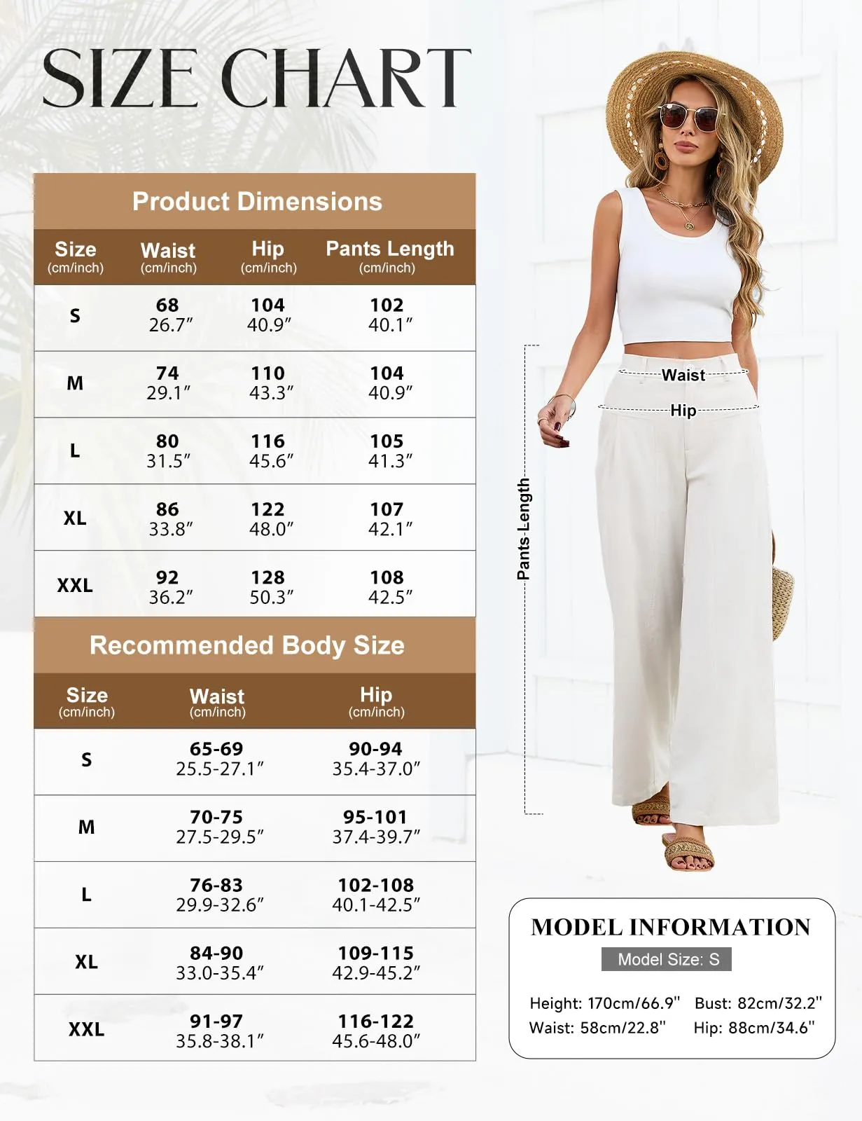 heekpek Pantaloni in Lino Donna Estivi a Gamba Larga con Vita Alta e Tasche, Bianco, M - immagine 6