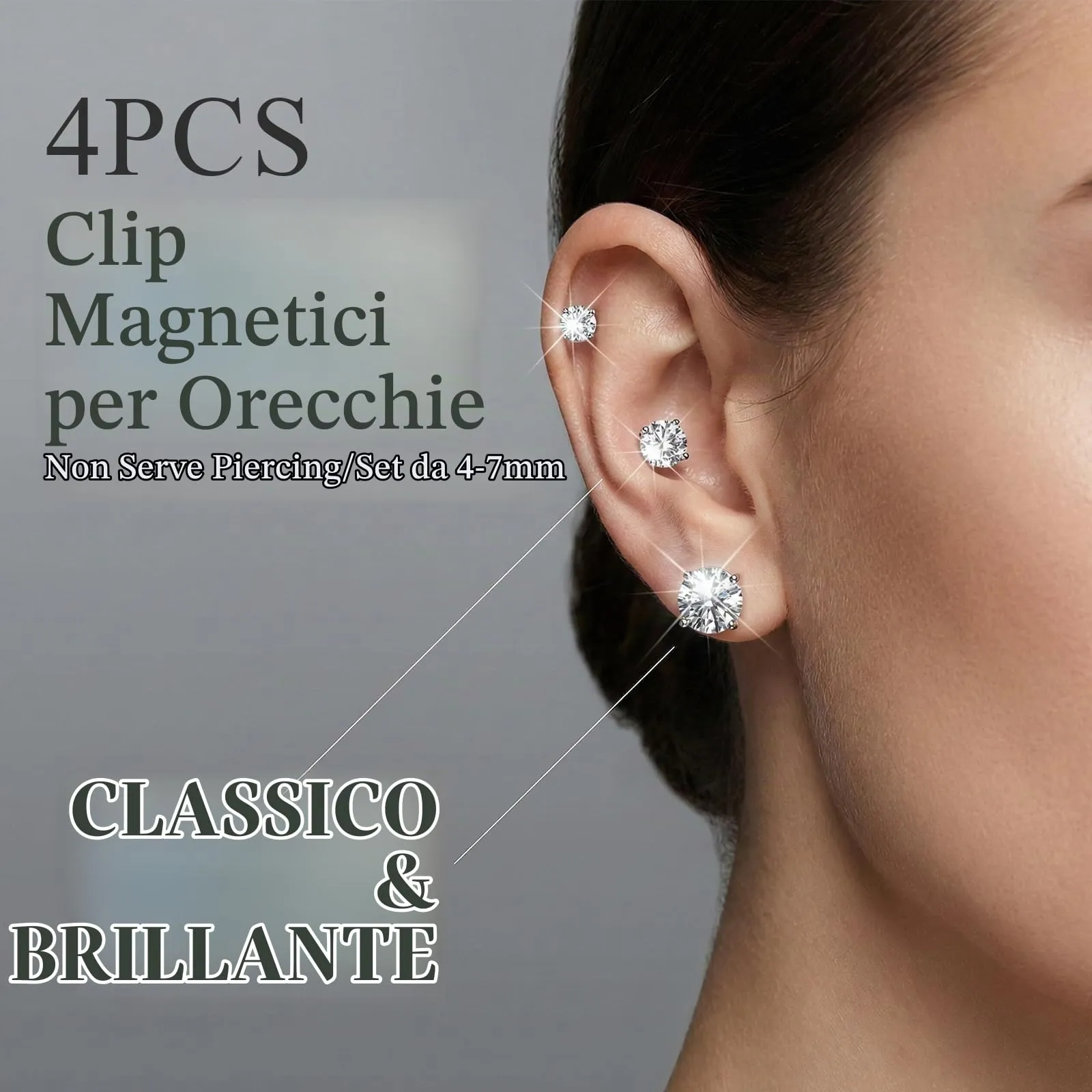 GWEOR Set di 4 Orecchini Magnetici a Clip, 4-7mm - immagine 2