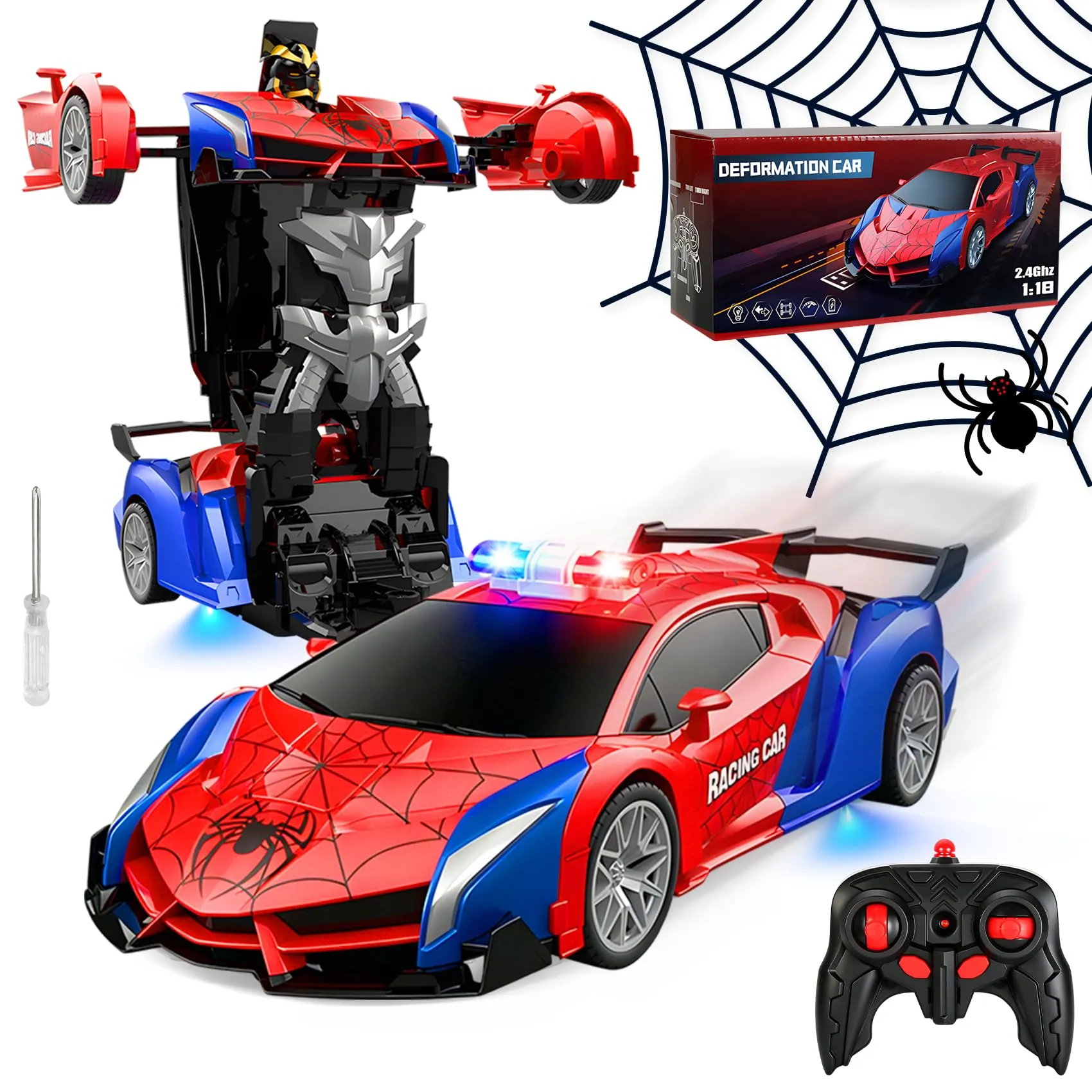 LTFIOON Macchina Telecomandata Spider 2.4GHz Robot Trasformabile 2 in 1 Auto Polizia per Bambini - immagine 1