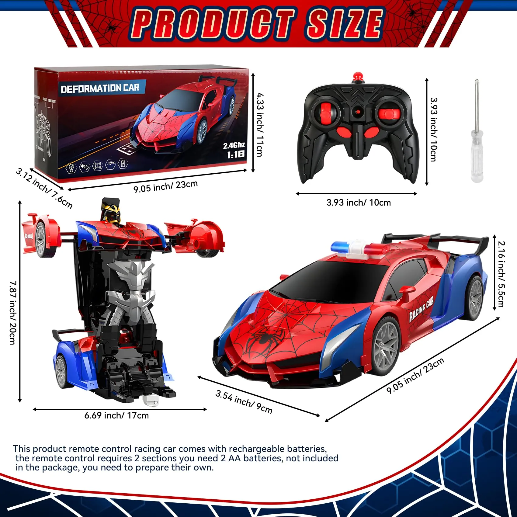 LTFIOON Macchina Telecomandata Spider 2.4GHz Robot Trasformabile 2 in 1 Auto Polizia per Bambini - immagine 2