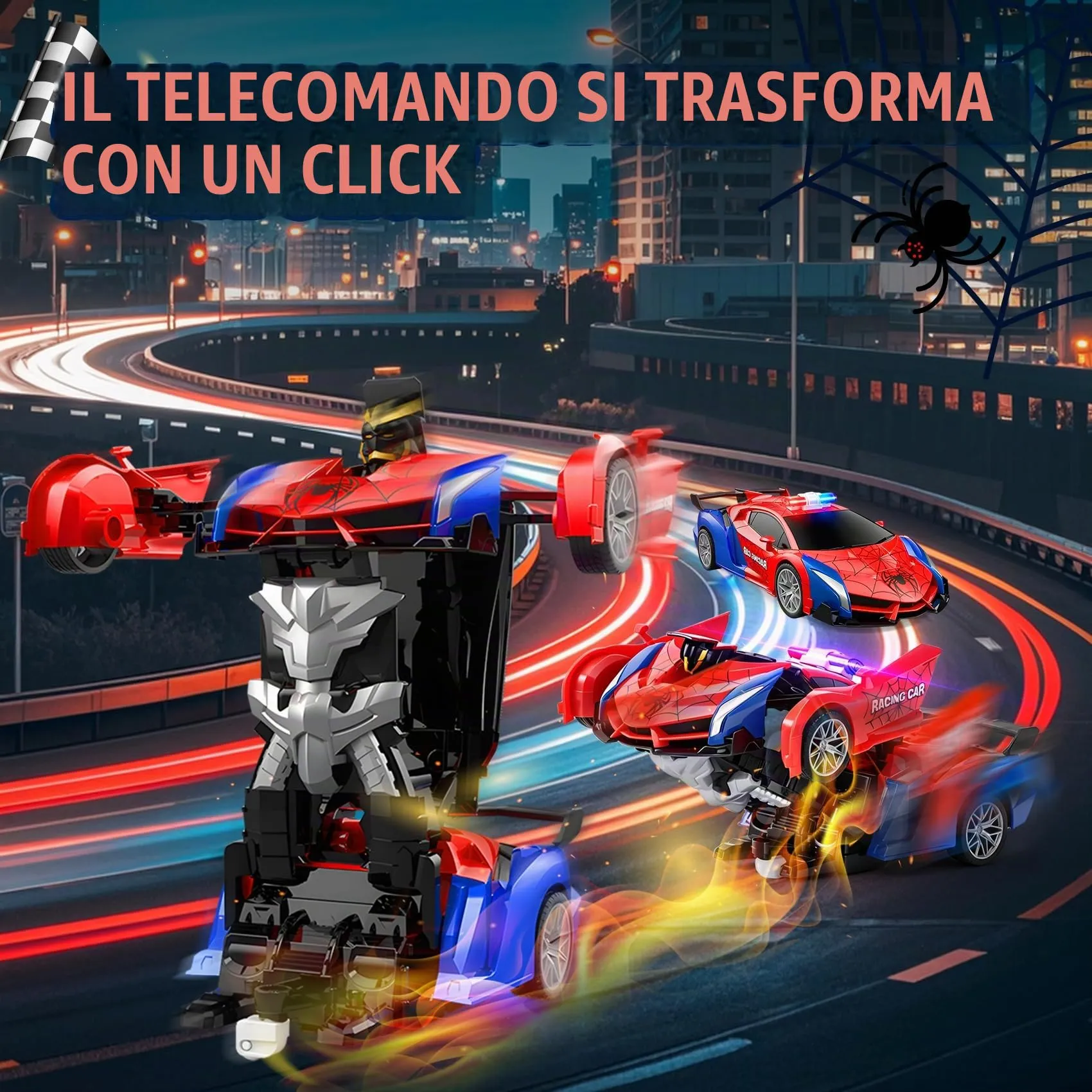 LTFIOON Macchina Telecomandata Spider 2.4GHz Robot Trasformabile 2 in 1 Auto Polizia per Bambini - immagine 4
