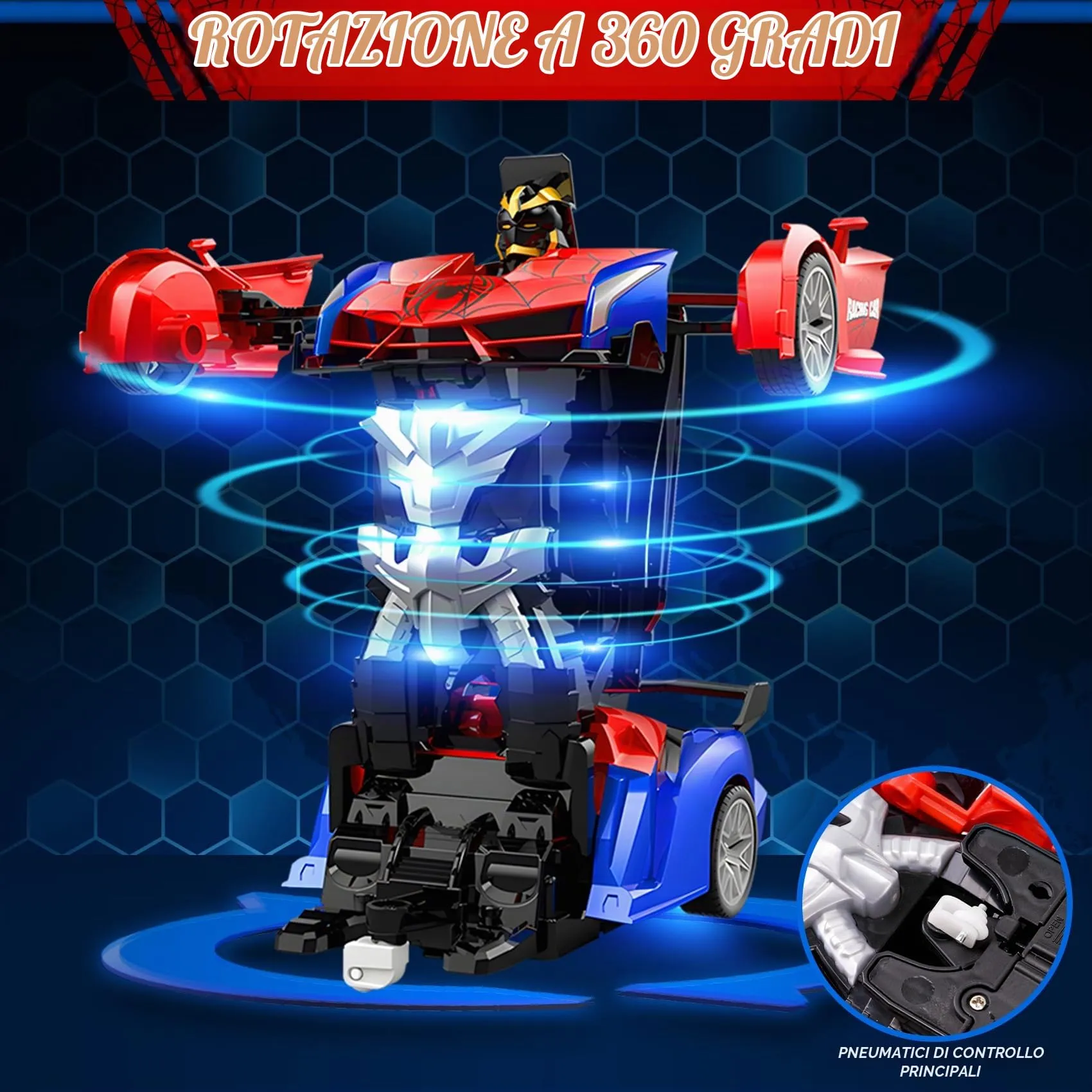 LTFIOON Macchina Telecomandata Spider 2.4GHz Robot Trasformabile 2 in 1 Auto Polizia per Bambini - immagine 5