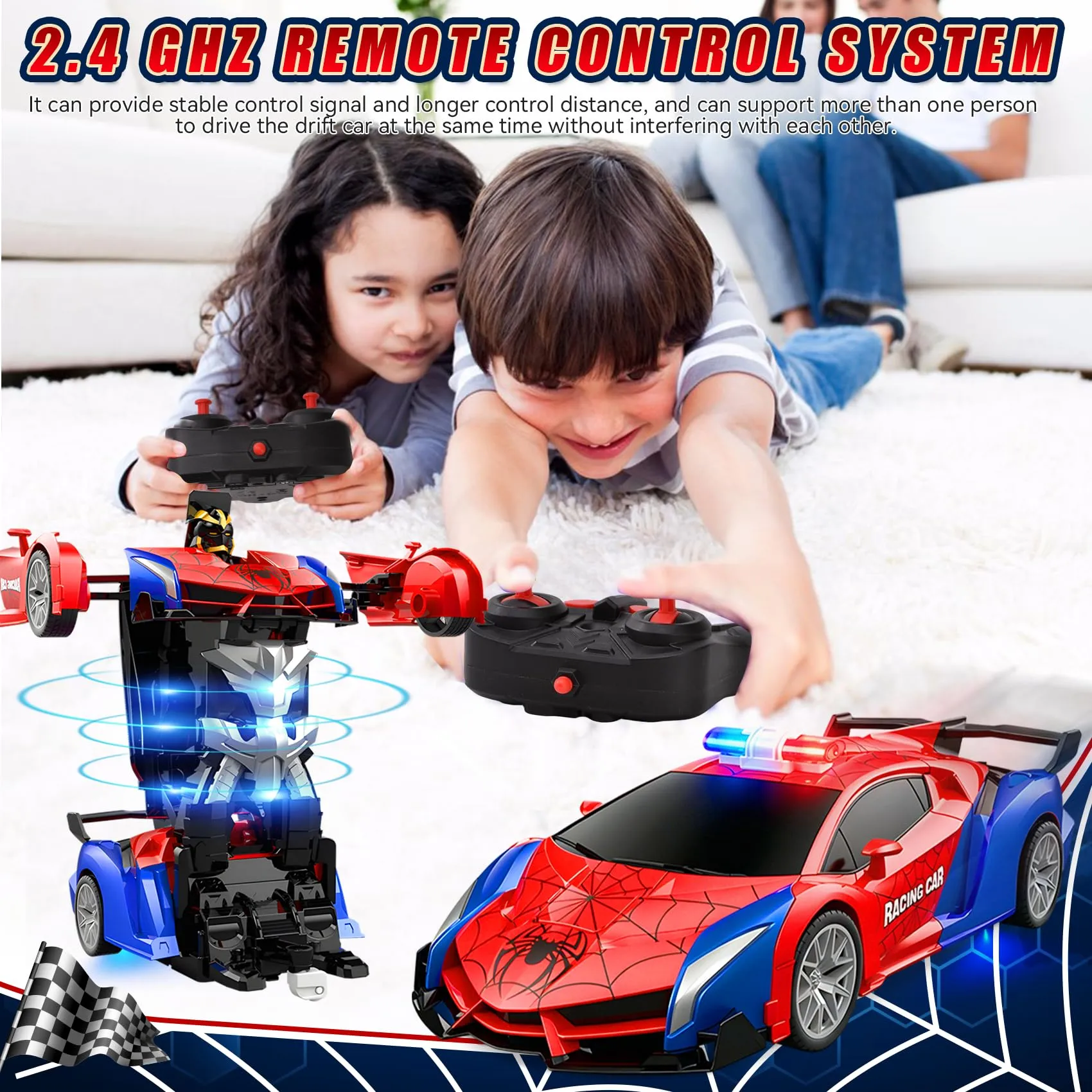 LTFIOON Macchina Telecomandata Spider 2.4GHz Robot Trasformabile 2 in 1 Auto Polizia per Bambini - immagine 6