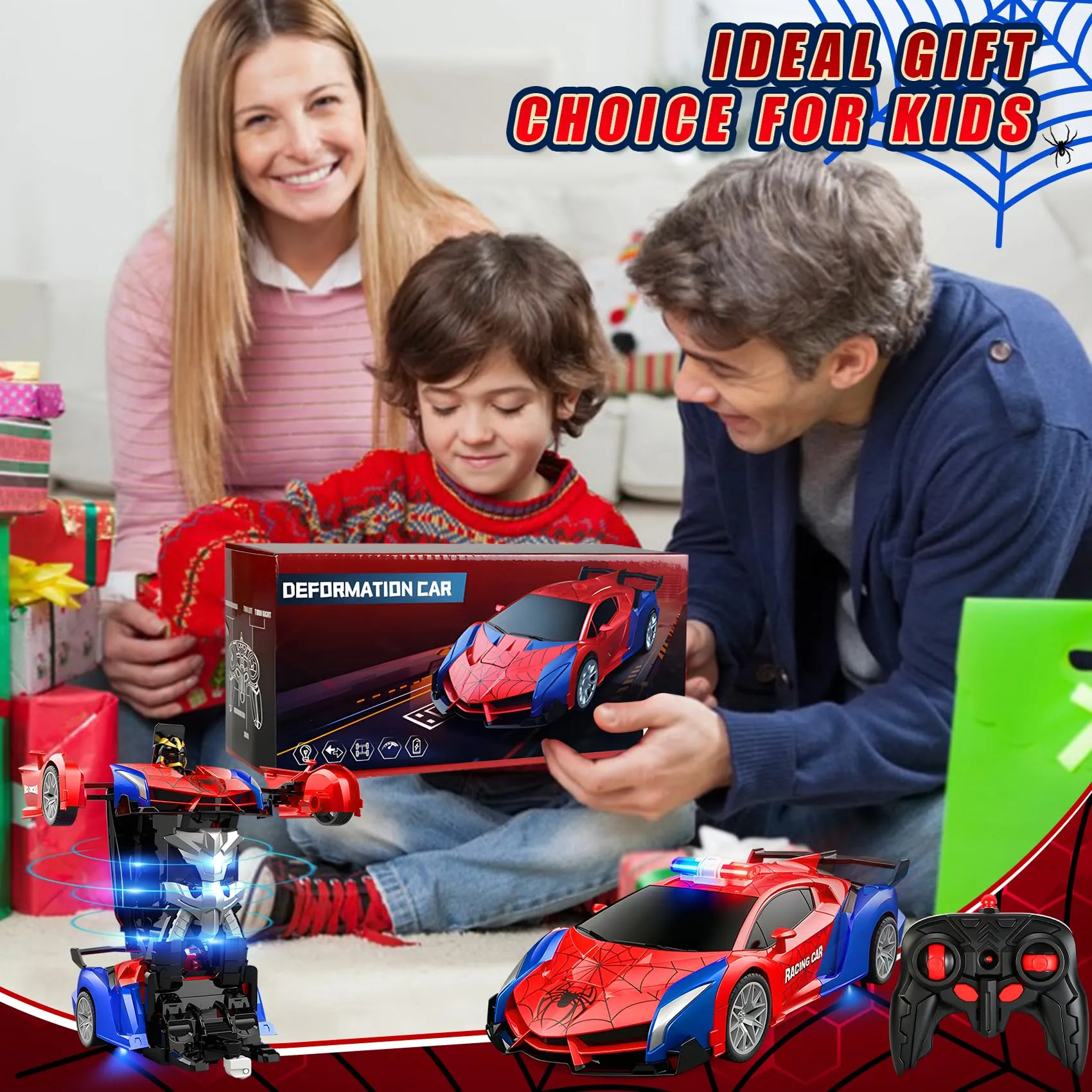 LTFIOON Macchina Telecomandata Spider 2.4GHz Robot Trasformabile 2 in 1 Auto Polizia per Bambini - immagine 7