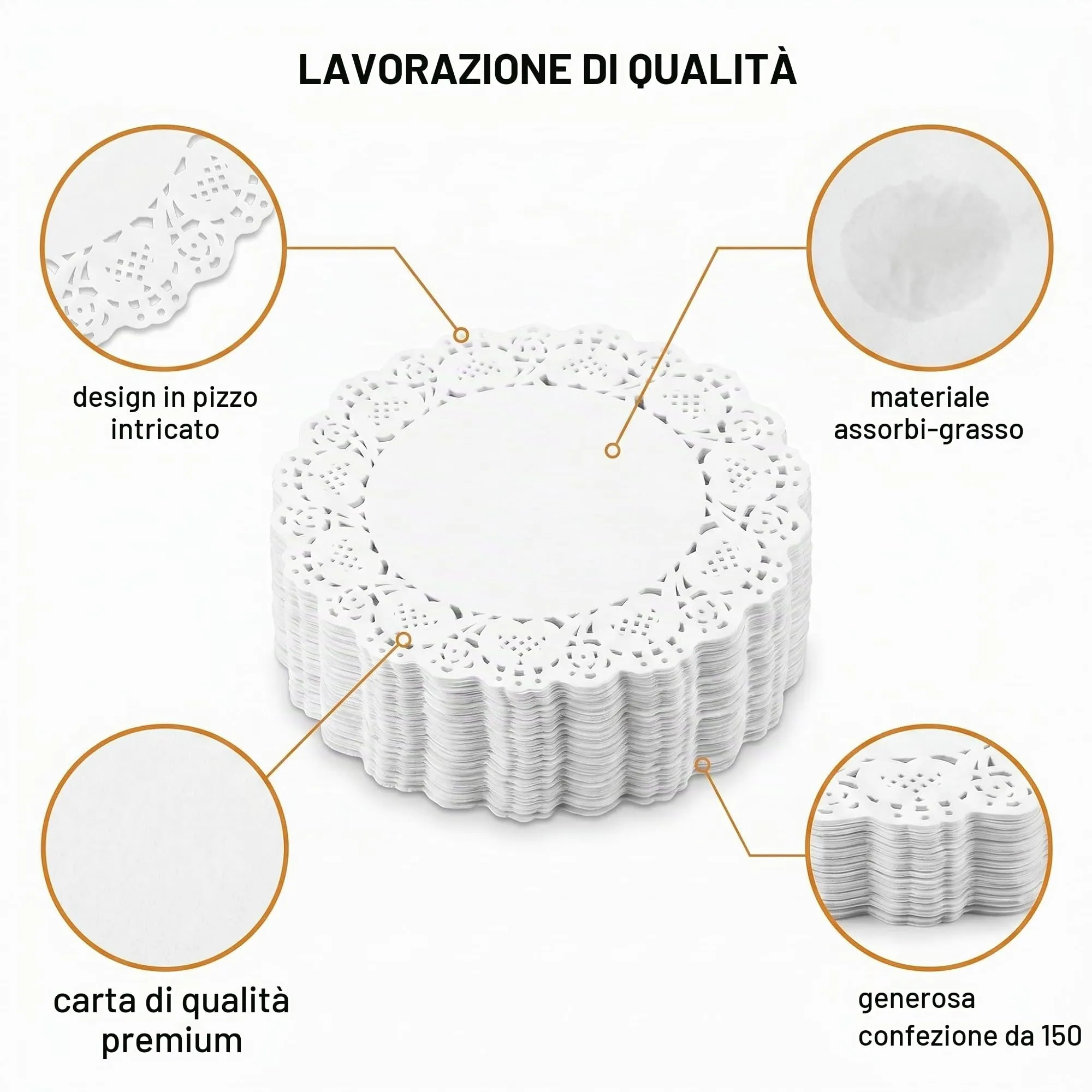 RUKAN Centrini di Carta Pizzo Rotondi 21cm, 150 Pezzi - immagine 8