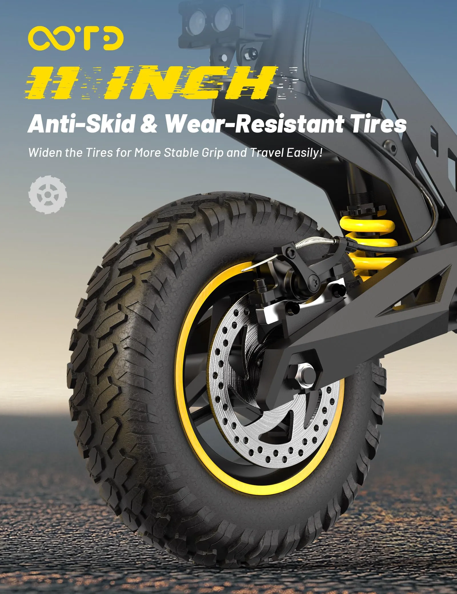 OOTD T10 Monopattino Elettrico Adulto, Scooter Elettrico Pieghevole, 11 Pollici, Autonomia 60KM, Display HD, Doppio Freno a Disco, Ammortizzatori, Pneumatico Semi Off Road Tubeless, Black-Gray - immagine 5