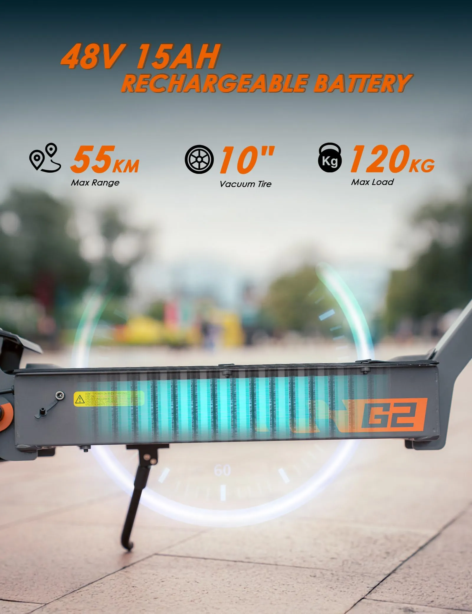 Kukirin G2 Monopattino Elettrico Adulto, Batteria 48V 15.6Ah, Autonomia 55km, Pneumatici Tubeless 10 Pollici, Doppia Sospensione - immagine 3