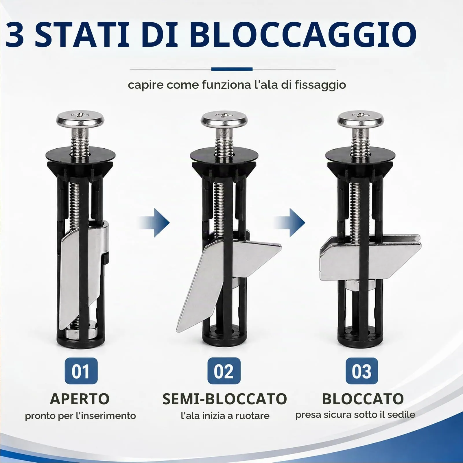 YIPFEN Bulloni Universali per Sedile WC, Kit di Fissaggio per Tavoletta WC, Set di Sostituzione per Cerniere Superiori, 2 Pezzi, 55mm - immagine 2