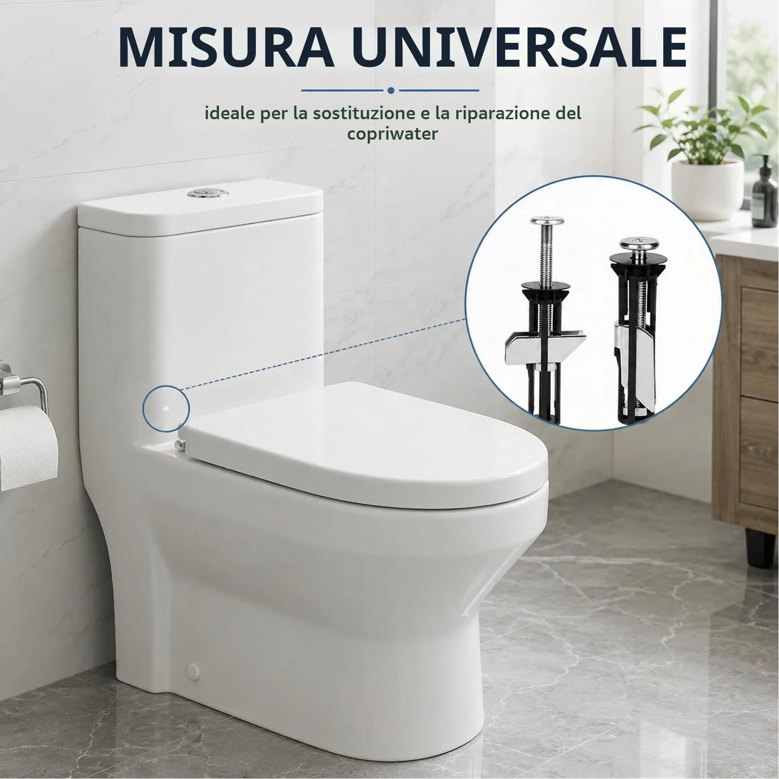 YIPFEN Bulloni Universali per Sedile WC, Kit di Fissaggio per Tavoletta WC, Set di Sostituzione per Cerniere Superiori, 2 Pezzi, 55mm - immagine 3