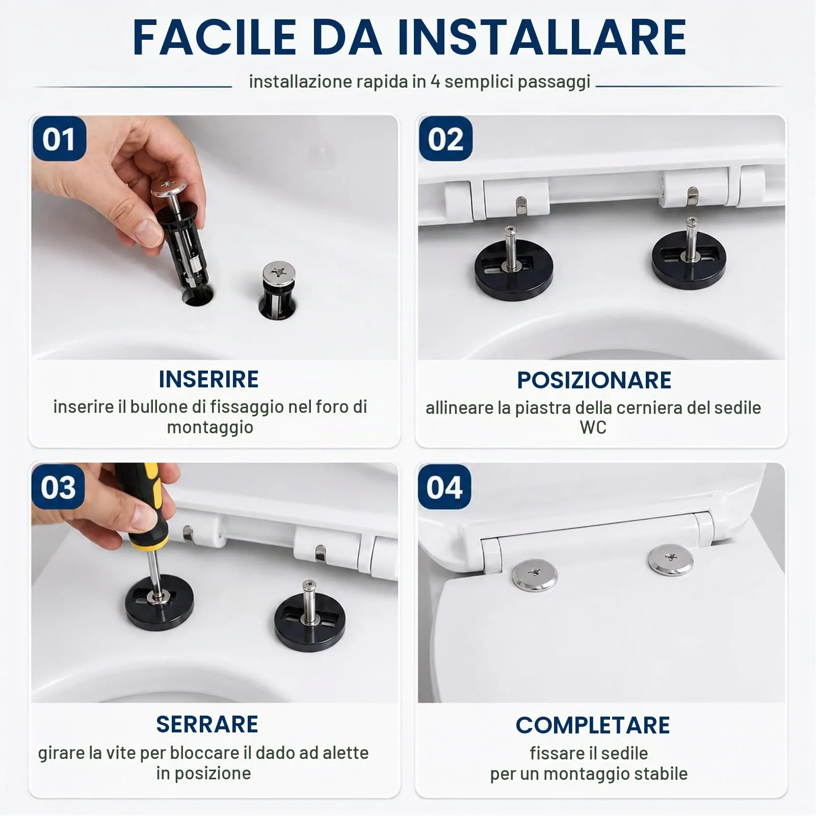 YIPFEN Bulloni Universali per Sedile WC, Kit di Fissaggio per Tavoletta WC, Set di Sostituzione per Cerniere Superiori, 2 Pezzi, 55mm - immagine 4
