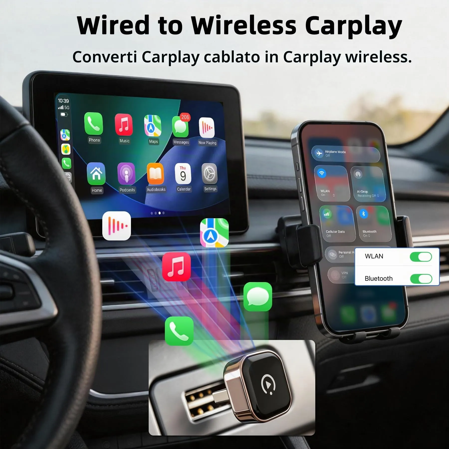 XINROAM Adattatore CarPlay Wireless per iPhone, Mini Adattatore CarPlay - immagine 2