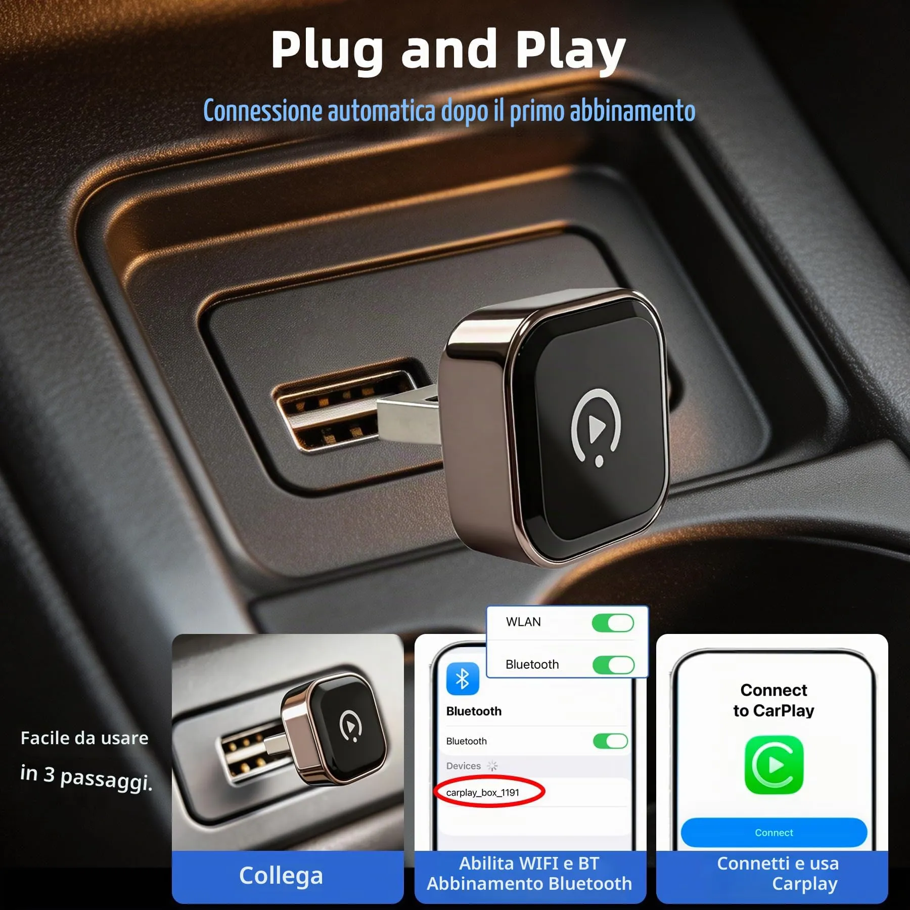XINROAM Adattatore CarPlay Wireless per iPhone, Mini Adattatore CarPlay - immagine 3