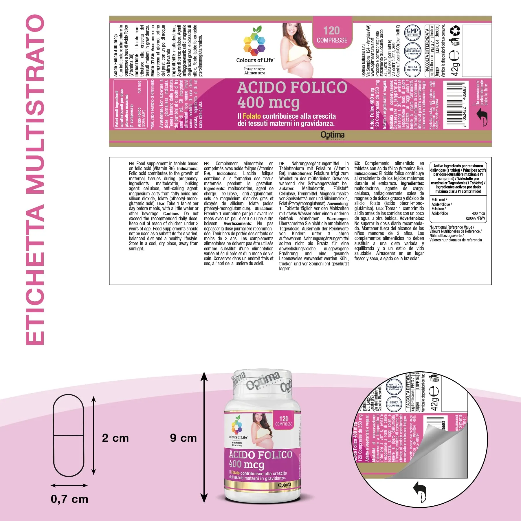 Colours of Life Acido Folico 400 mcg, 120 Compresse - immagine 6